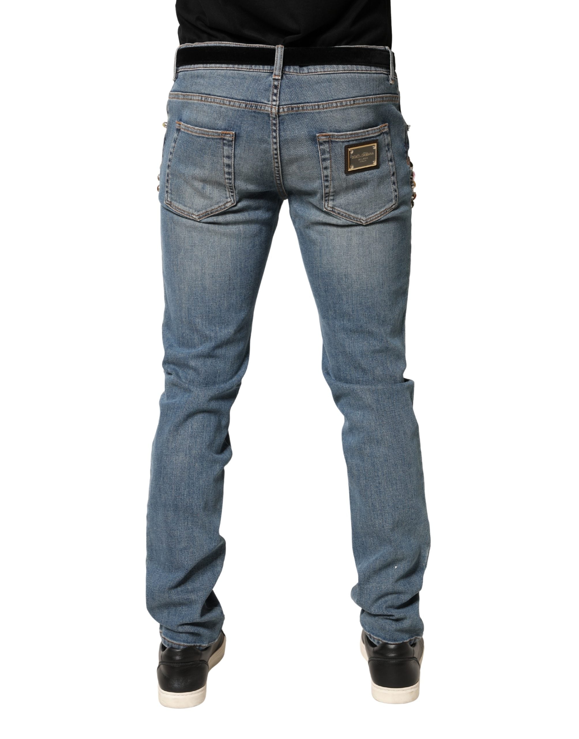 Dolce & Gabbana Blue Cotton Trim Jeans, Loose Fit, Men-4