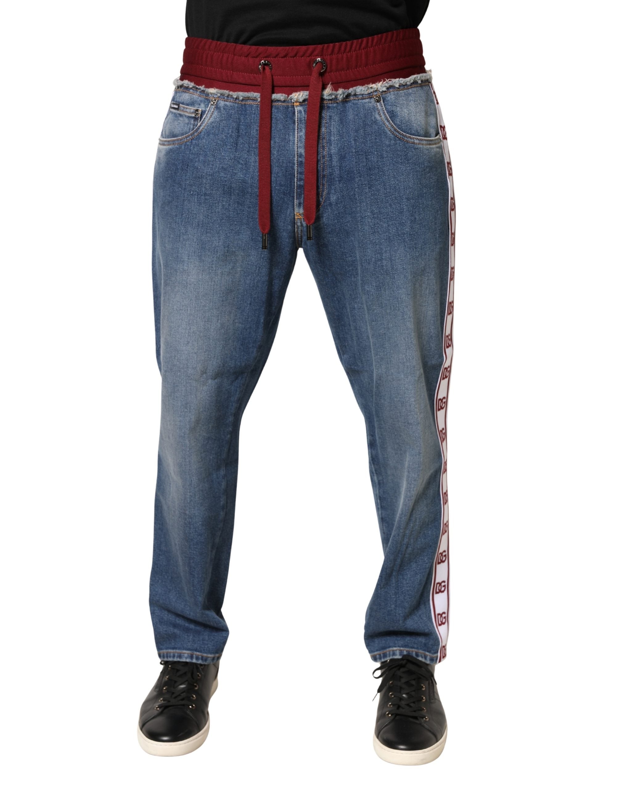 Dolce & Gabbana Blue Cotton Drawstring Straight-Leg Jeans-2