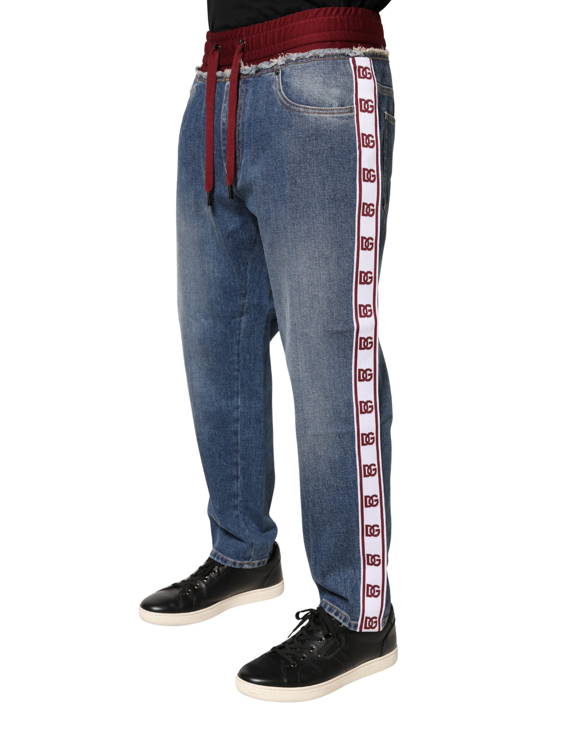 Dolce & Gabbana Blue Cotton Drawstring Straight-Leg Jeans-3