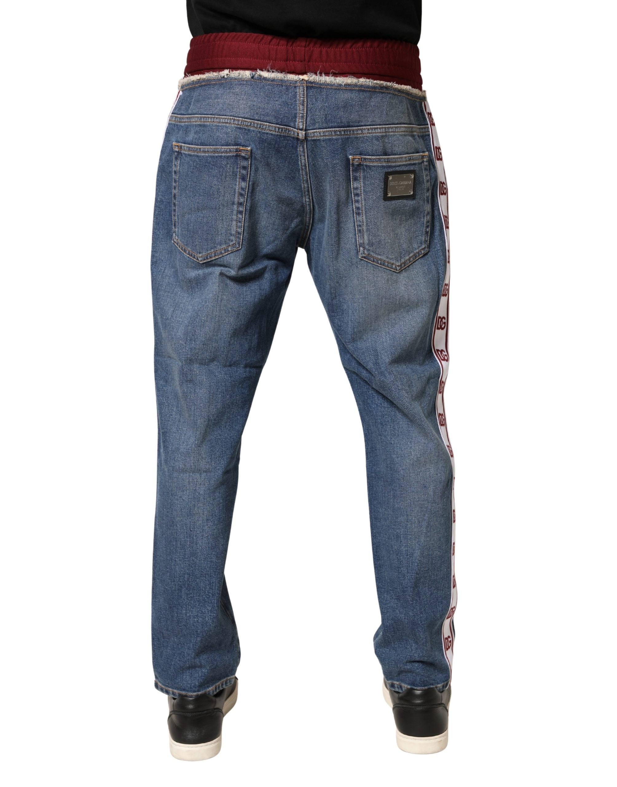 Dolce & Gabbana Blue Cotton Drawstring Straight-Leg Jeans-4