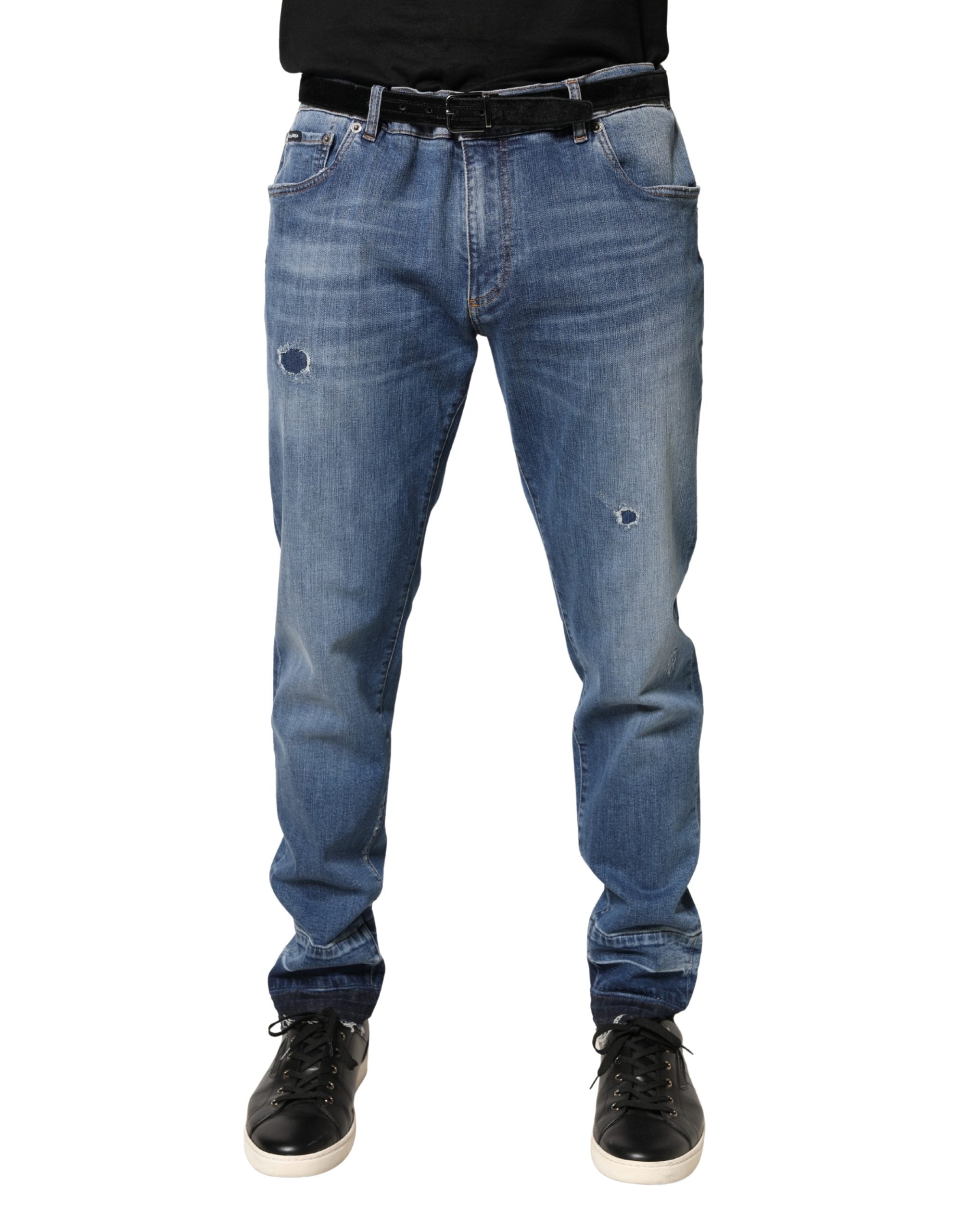Dolce & Gabbana Blue Distressed Cotton-Denim Skinny Jeans-2