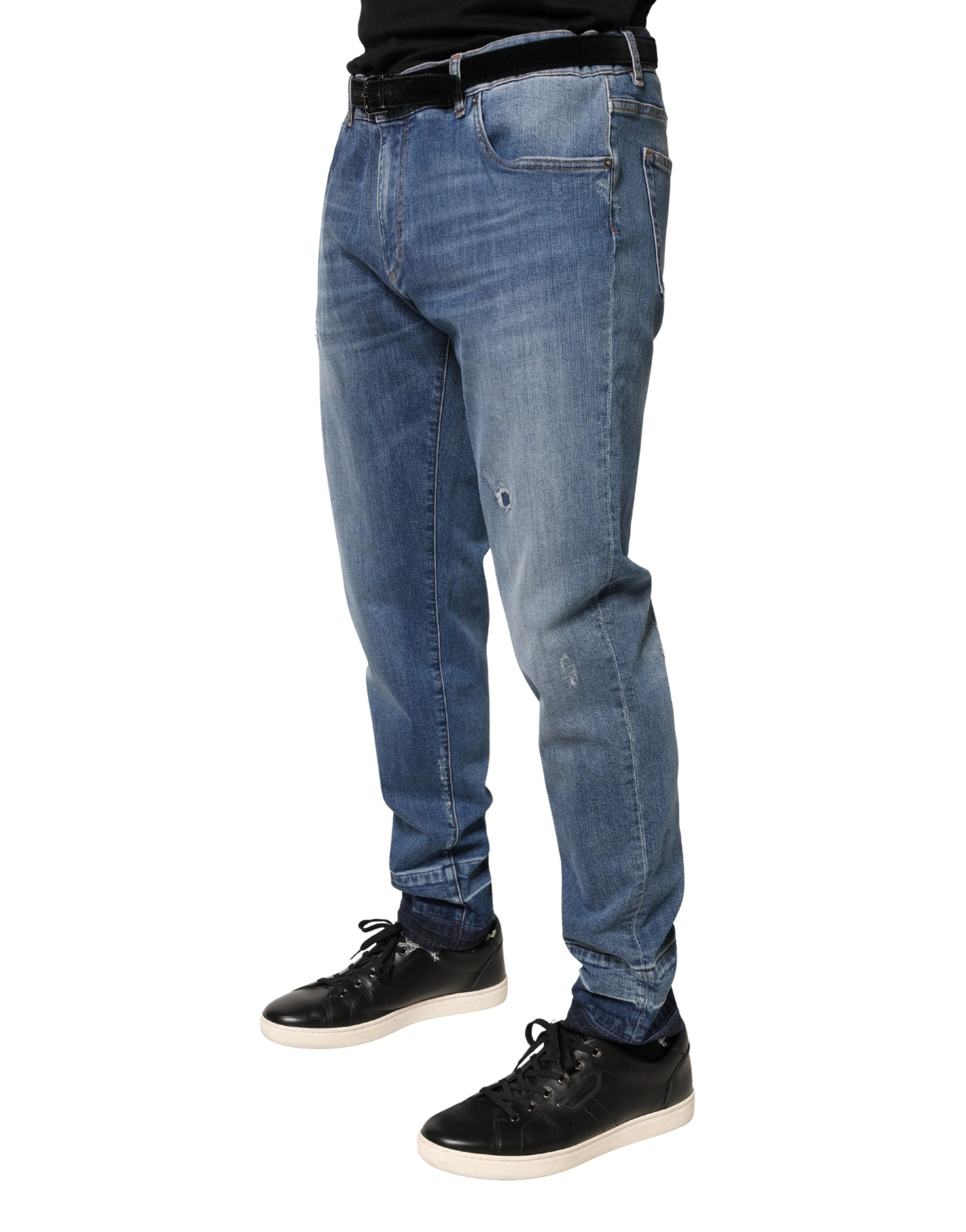 Dolce & Gabbana Blue Distressed Cotton-Denim Skinny Jeans-3