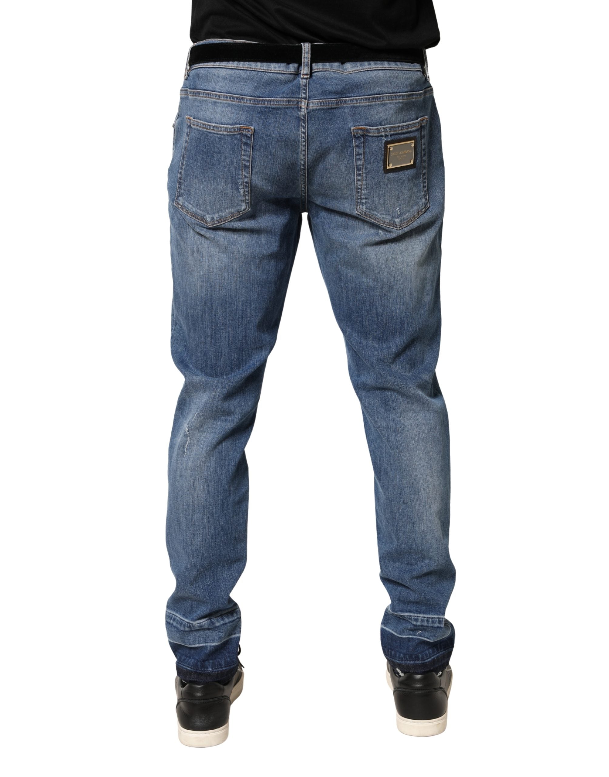 Dolce & Gabbana Blue Distressed Cotton-Denim Skinny Jeans-4