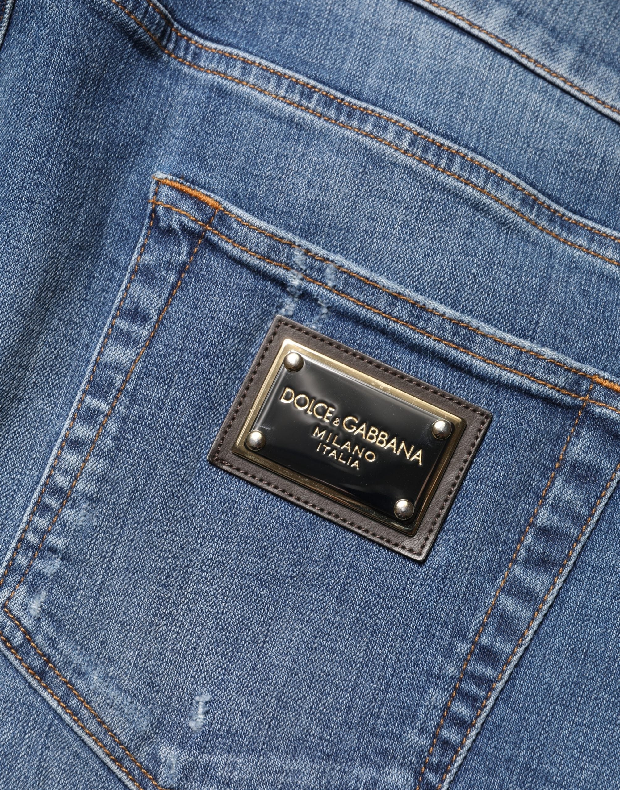 Dolce & Gabbana Blue Distressed Cotton-Denim Skinny Jeans-5