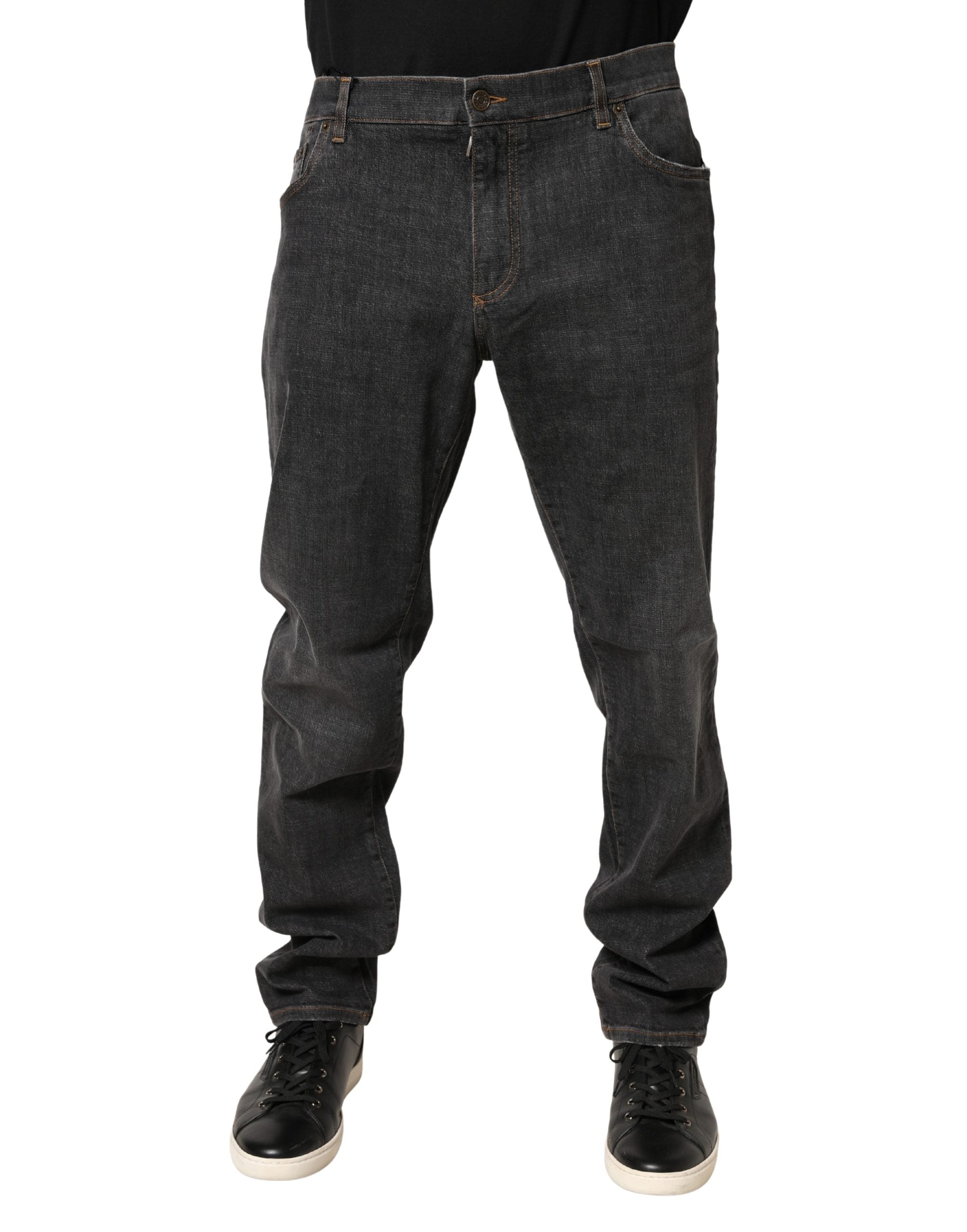 Dolce & Gabbana Dark Gray Slim Fit Men's Cotton Jeans-2