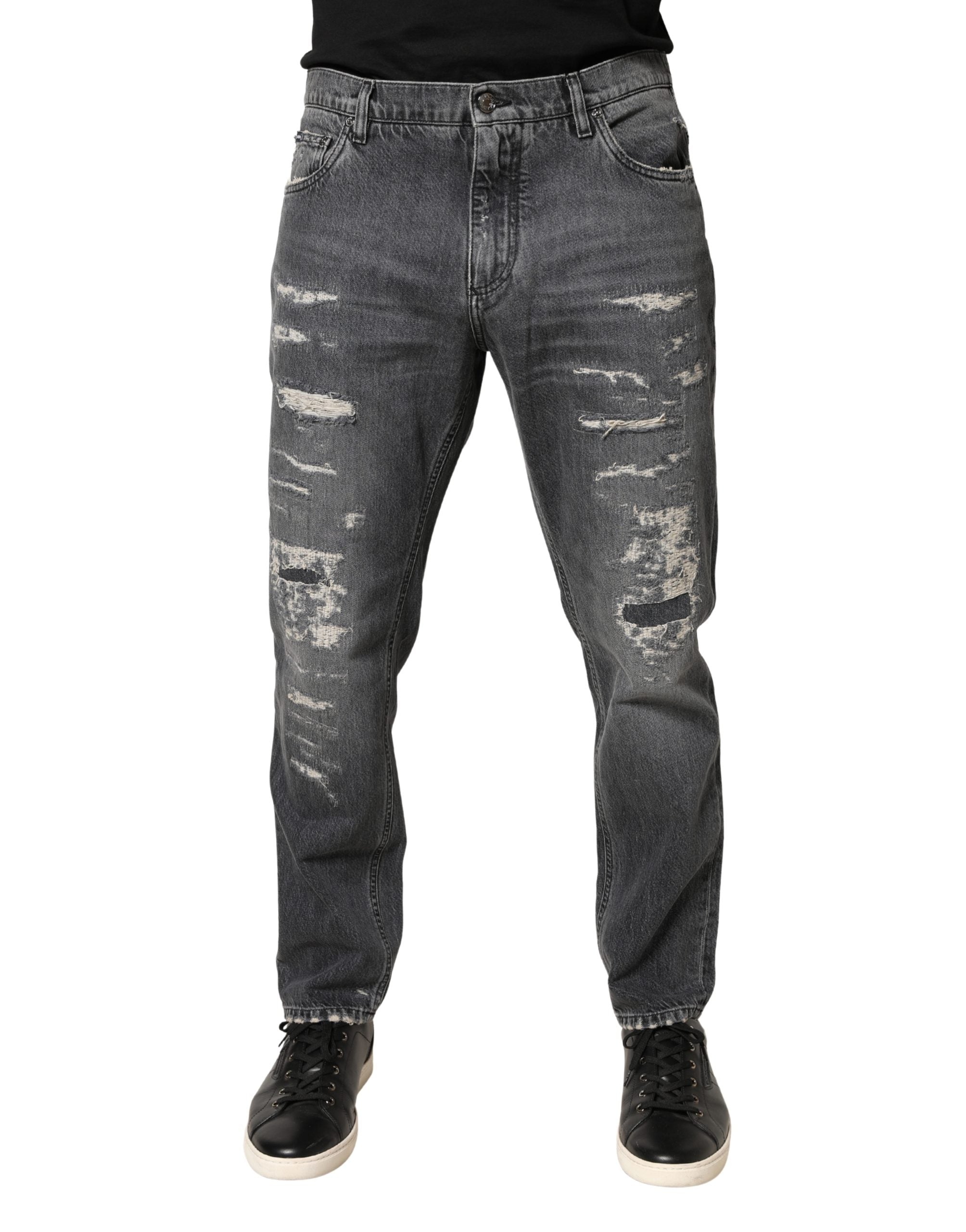 Dolce & Gabbana Dark Grey Frayed Loose Fit Cotton Jeans-2