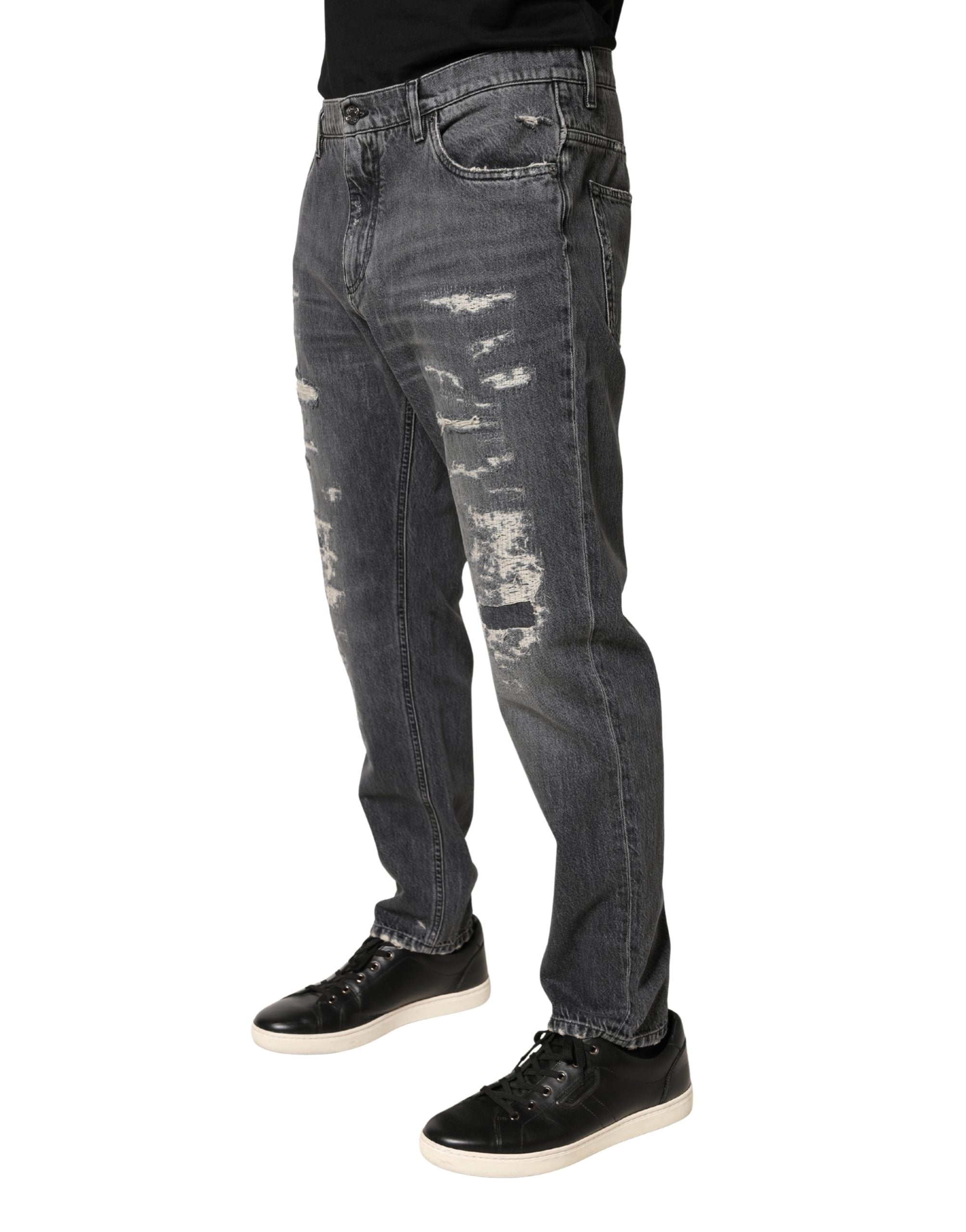 Dolce & Gabbana Dark Grey Frayed Loose Fit Cotton Jeans-3