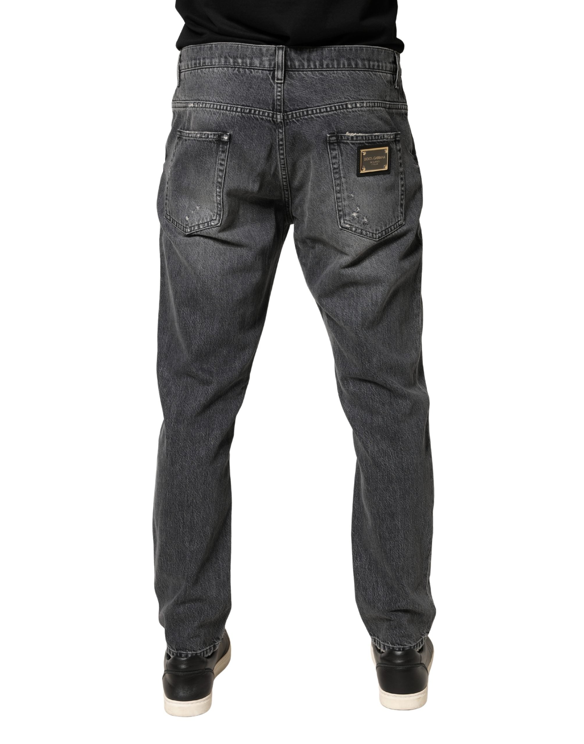 Dolce & Gabbana Dark Grey Frayed Loose Fit Cotton Jeans-4