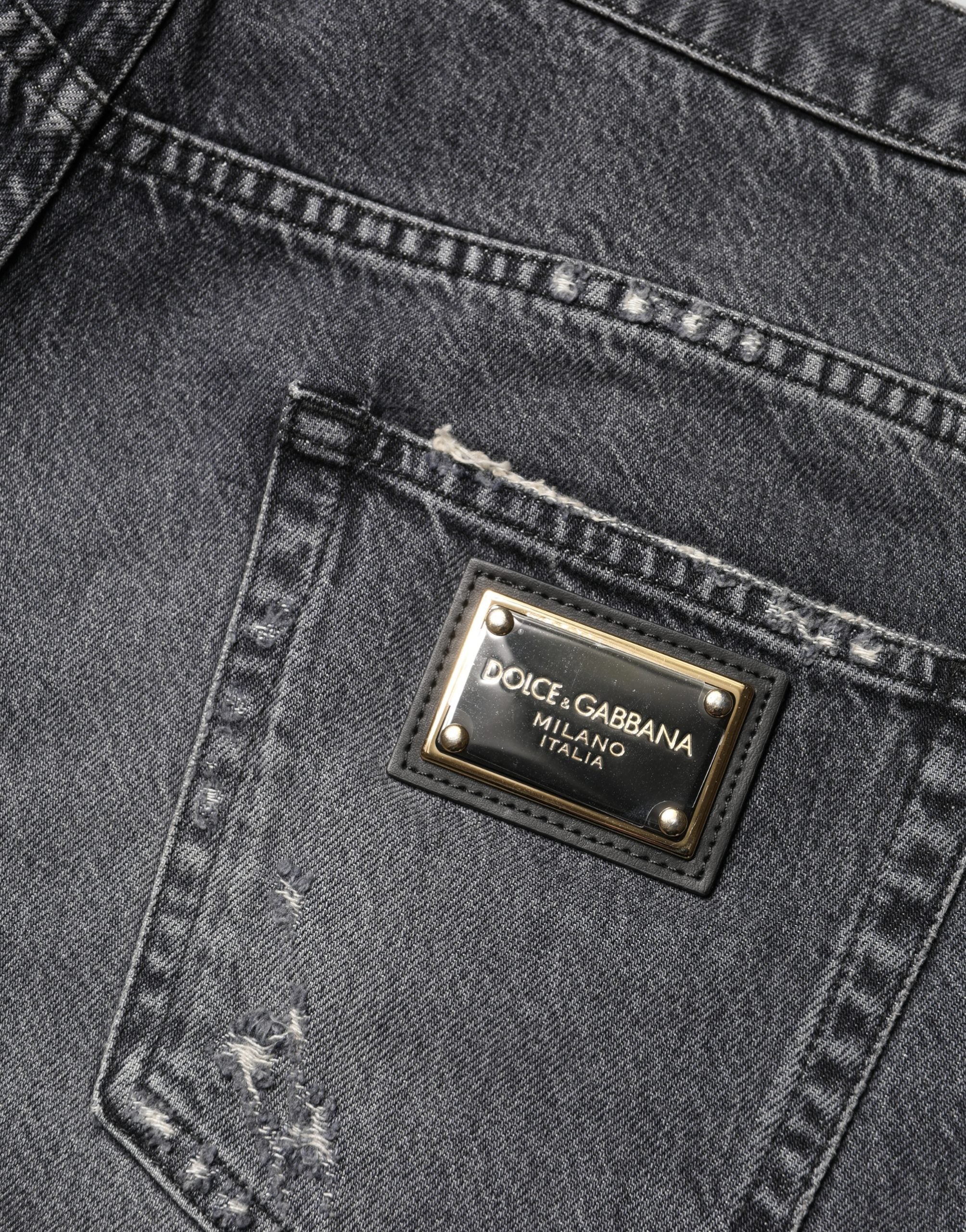 Dolce & Gabbana Dark Grey Frayed Loose Fit Cotton Jeans-5