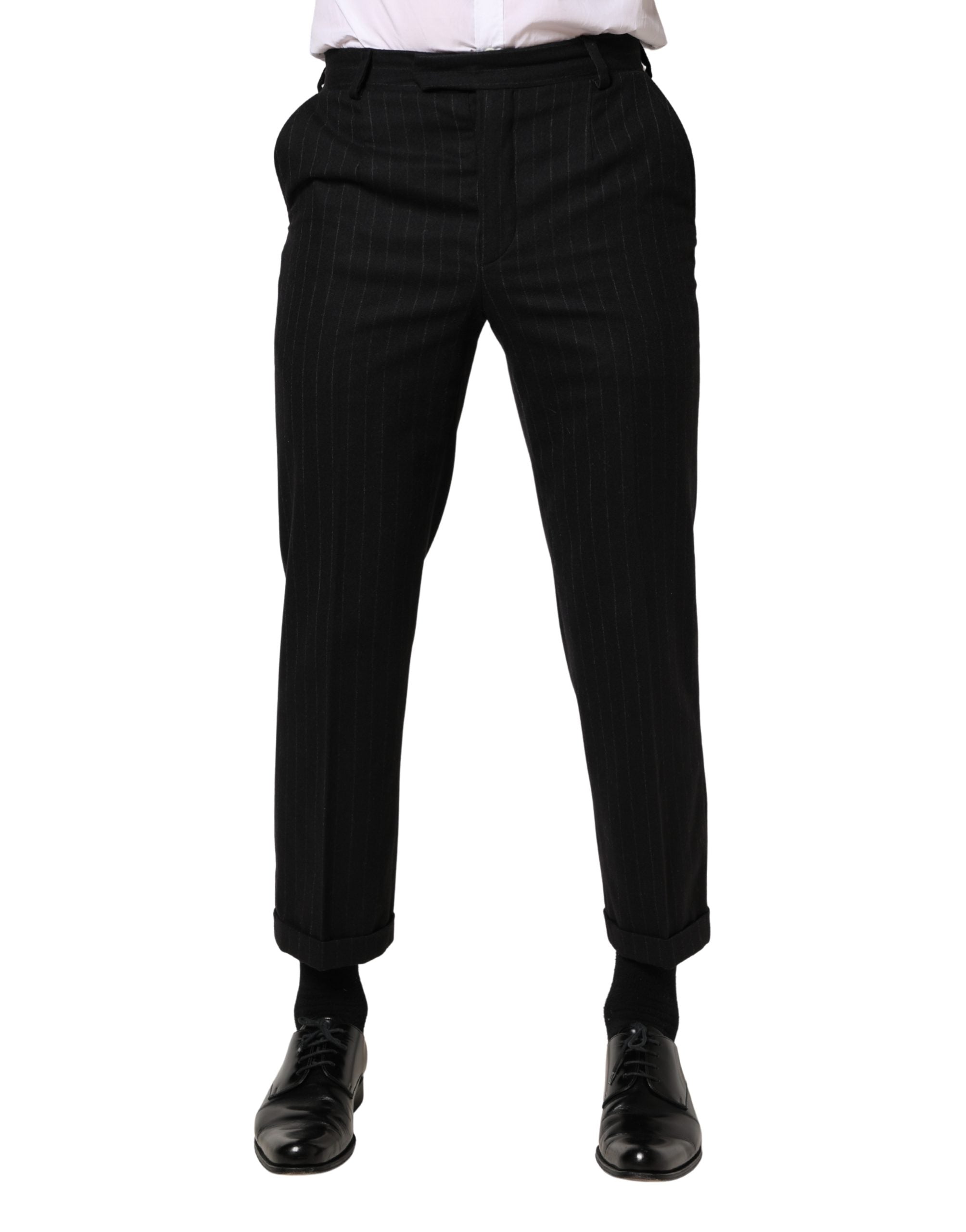 Dolce & Gabbana Black Striped Wool Dress Formal Pants-2