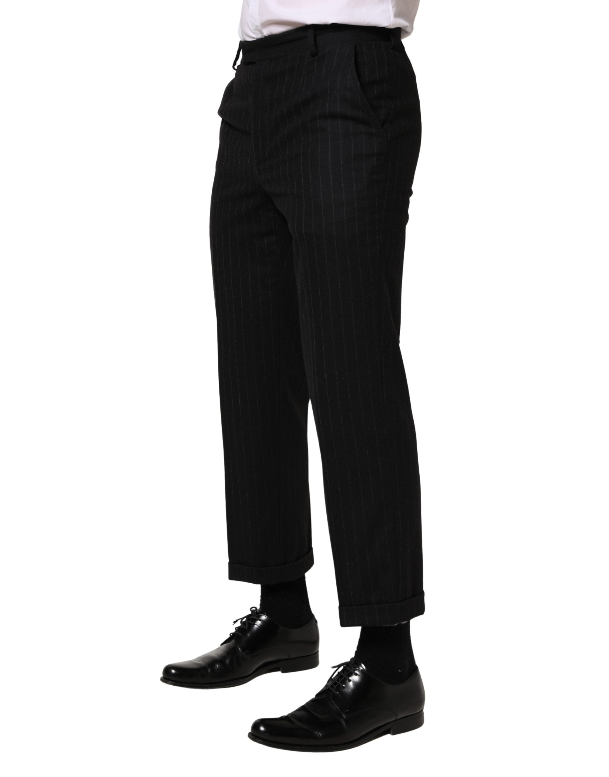 Dolce & Gabbana Black Striped Wool Dress Formal Pants-3