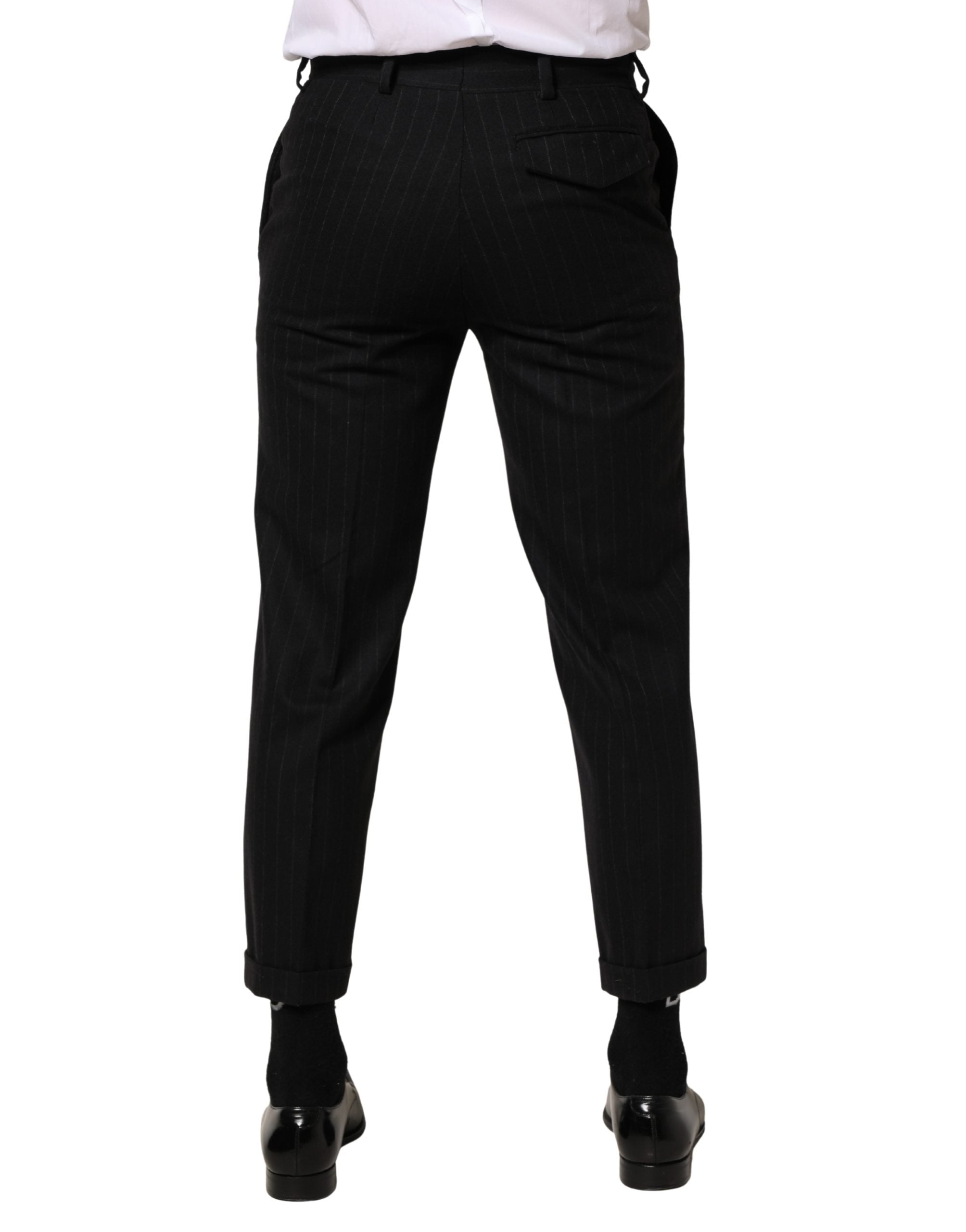 Dolce & Gabbana Black Striped Wool Dress Formal Pants-4