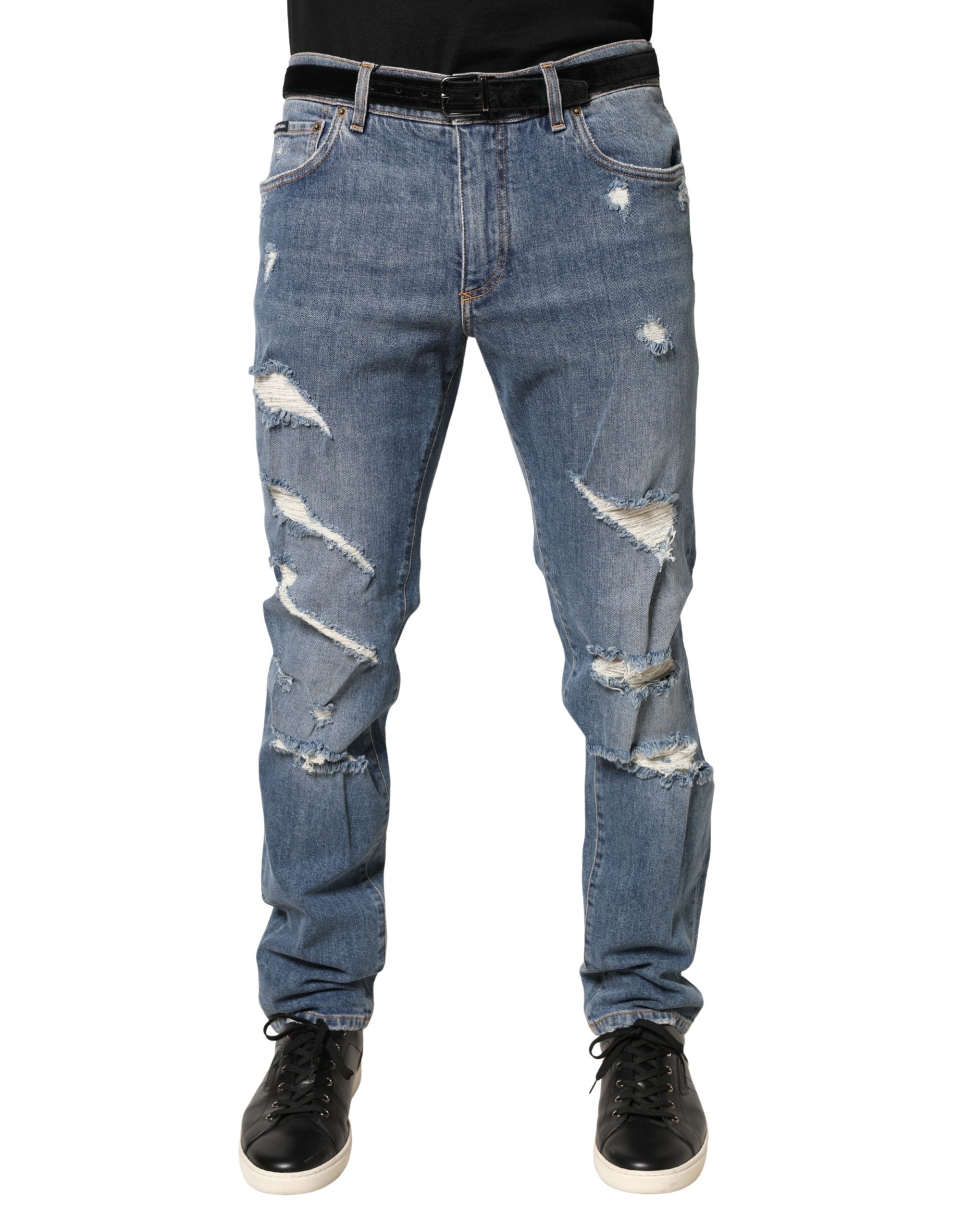 Dolce & Gabbana Blue Distressed Slim Fit Cotton Denim Jeans-2