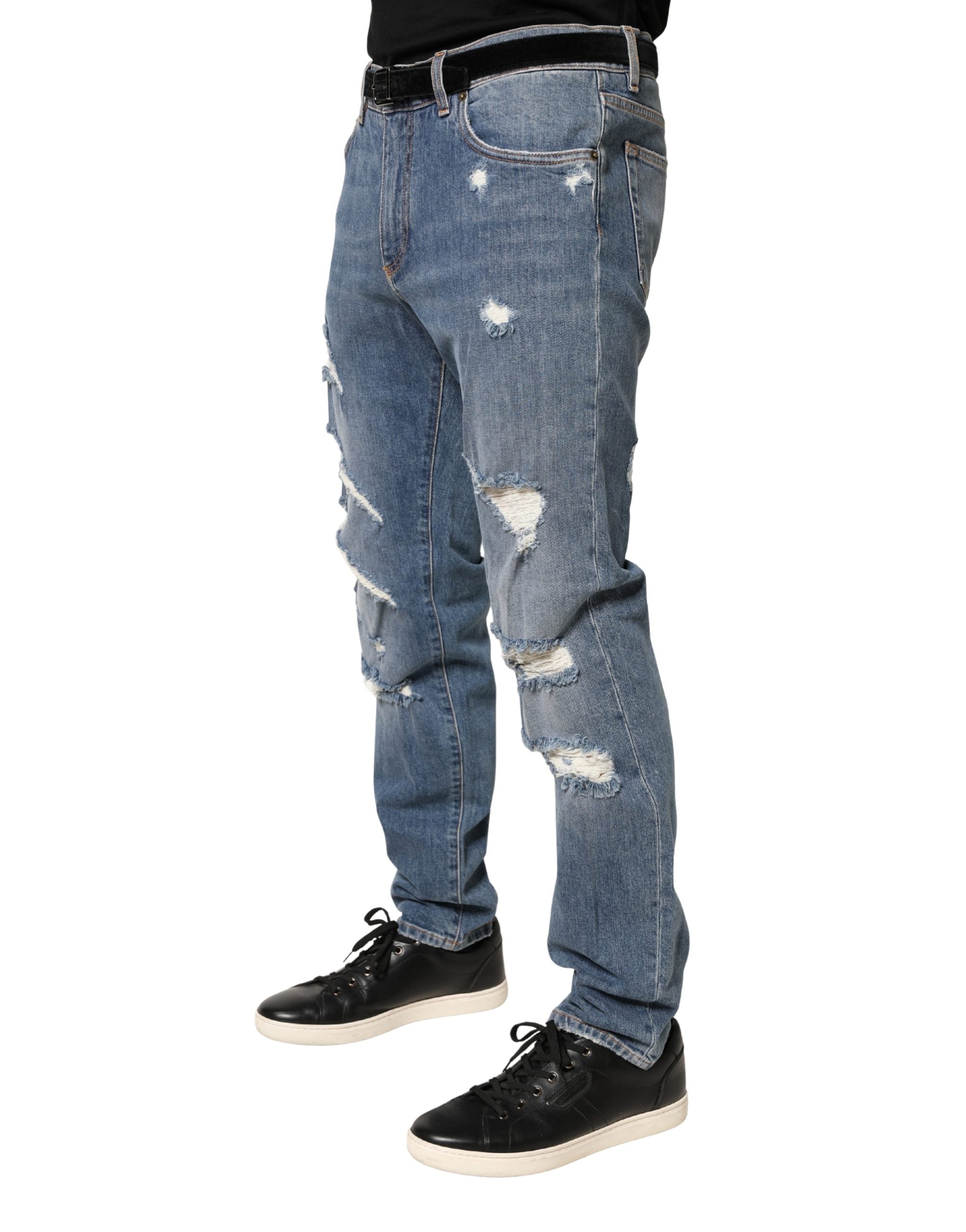 Dolce & Gabbana Blue Distressed Slim Fit Cotton Denim Jeans-3