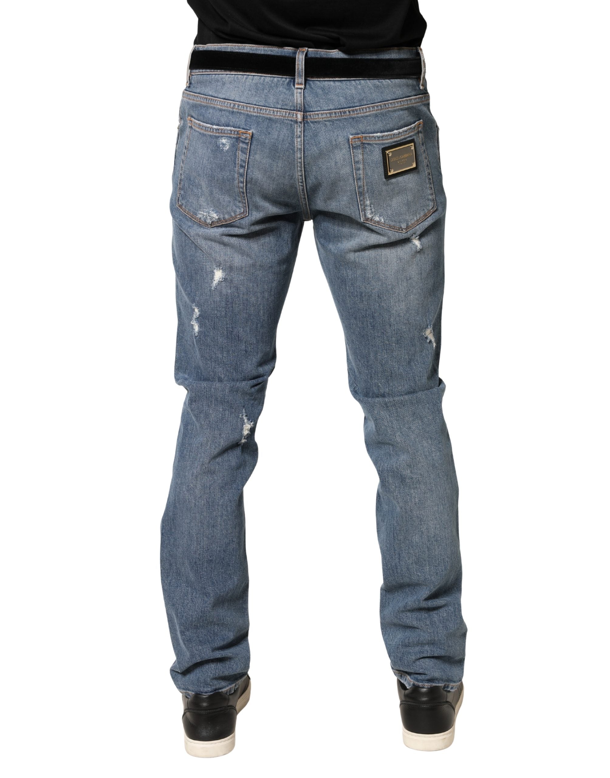 Dolce & Gabbana Blue Distressed Slim Fit Cotton Denim Jeans-4