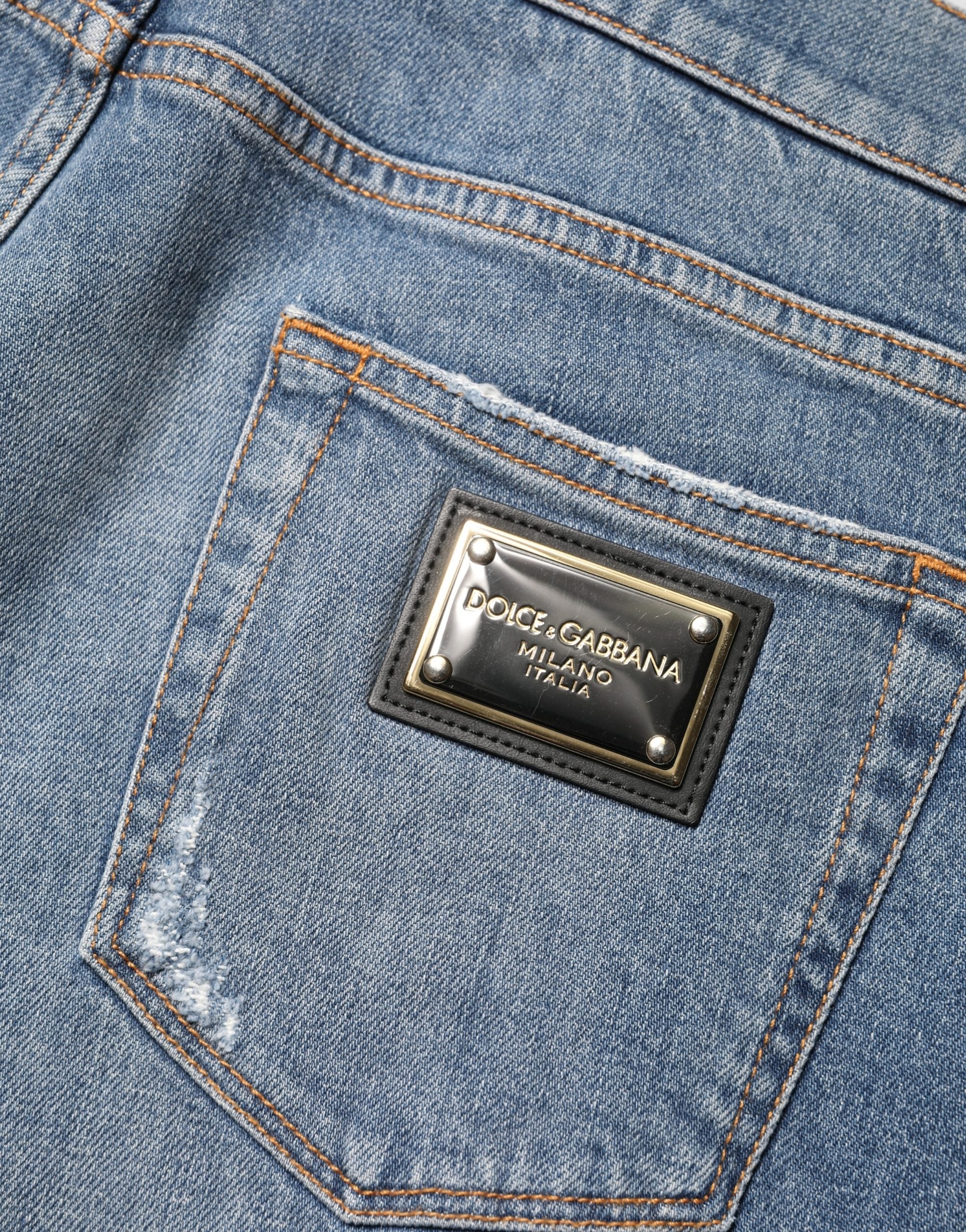Dolce & Gabbana Blue Distressed Slim Fit Cotton Denim Jeans-5