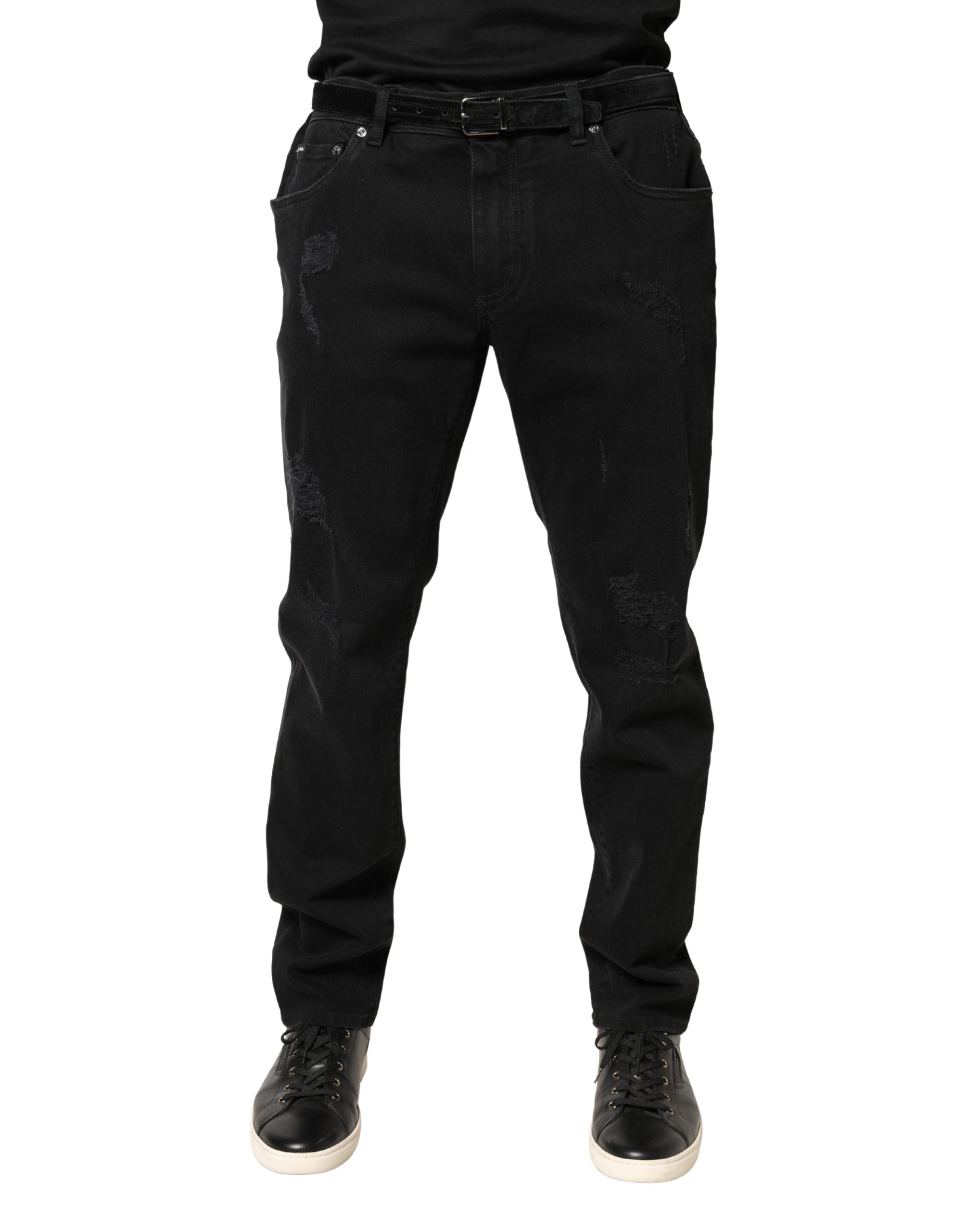 Dolce & Gabbana Schwarze, zerrissene Skinny-Jeans aus Baumwoll-Denim