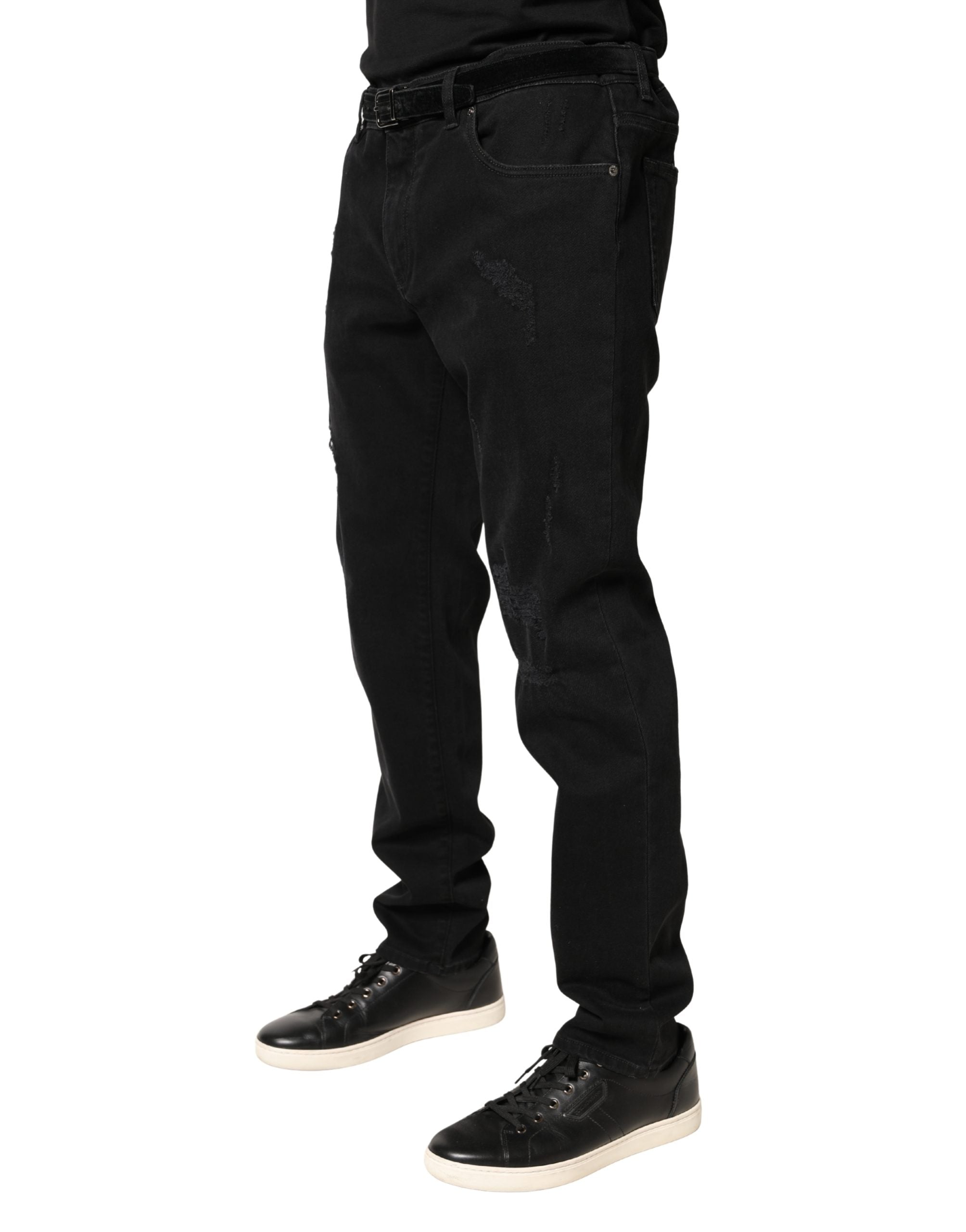 Dolce & Gabbana Black distressed cotton-denim skinny jeans-3