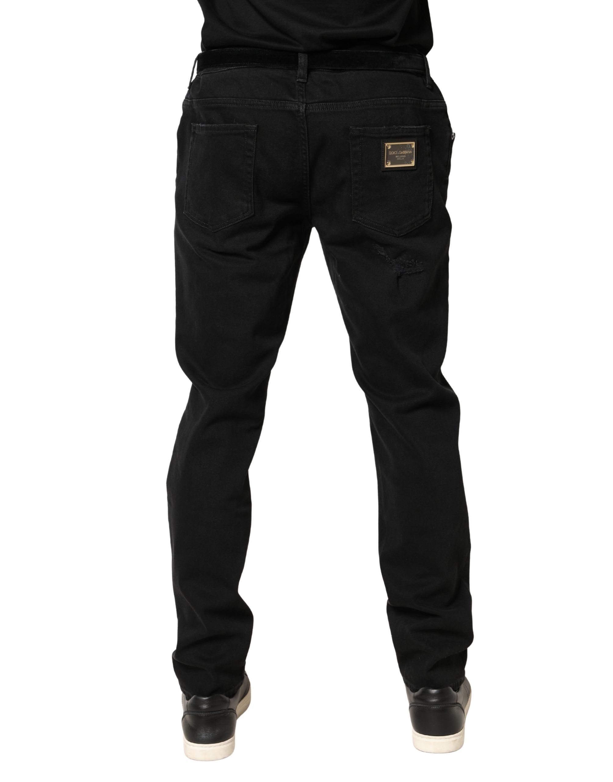 Dolce & Gabbana Black distressed cotton-denim skinny jeans-4