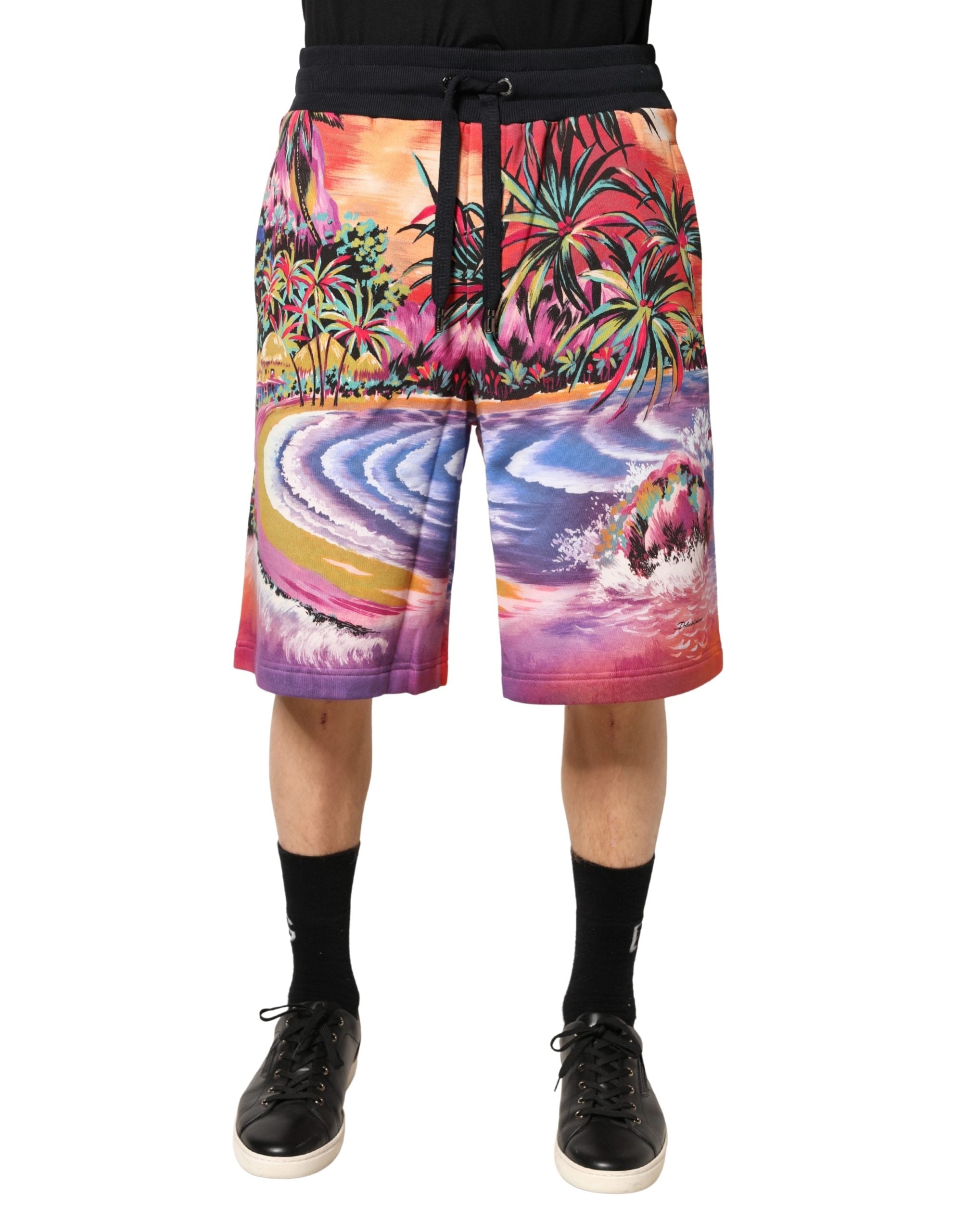 Dolce & Gabbana Multicolor Cotton Bermuda Shorts with Graphic Print-2