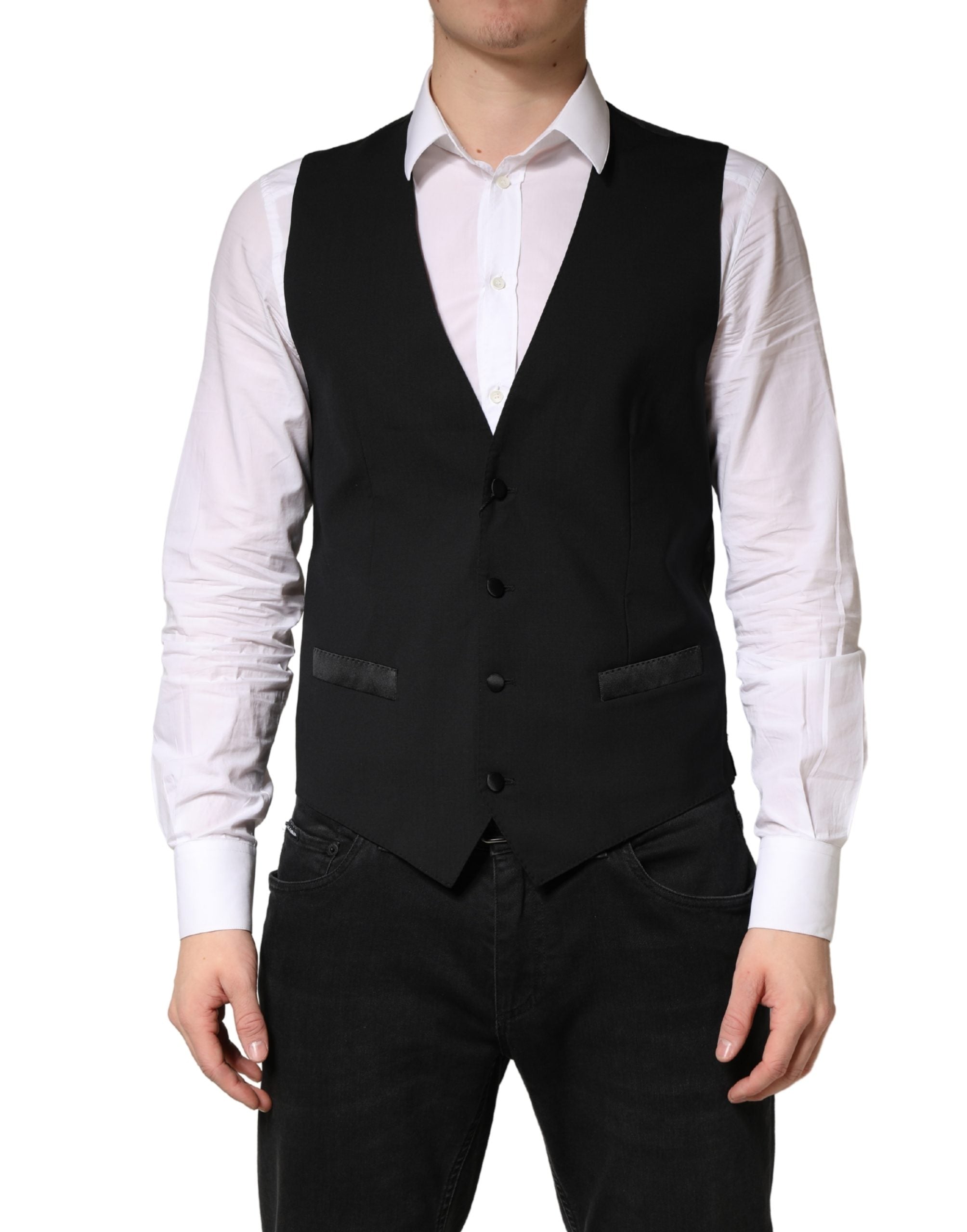 Dolce & Gabbana Men's Black Wool Waistcoat – Formal Cut-2