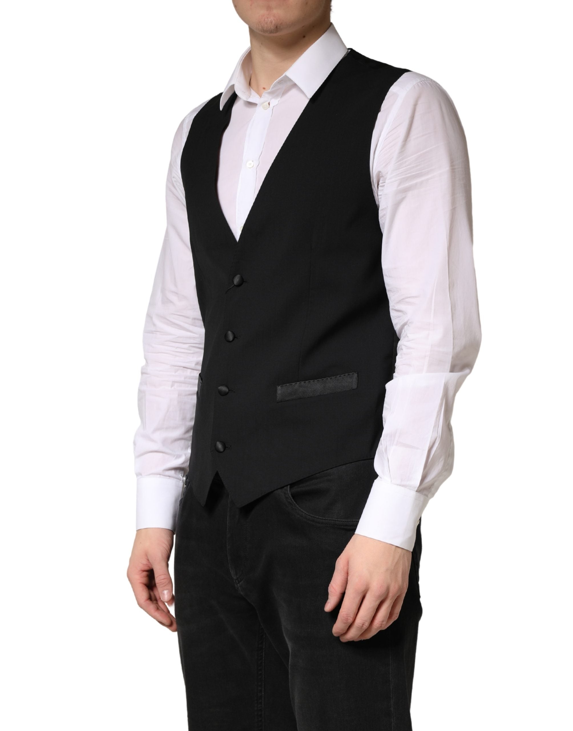 Dolce & Gabbana Men's Black Wool Waistcoat – Formal Cut-3