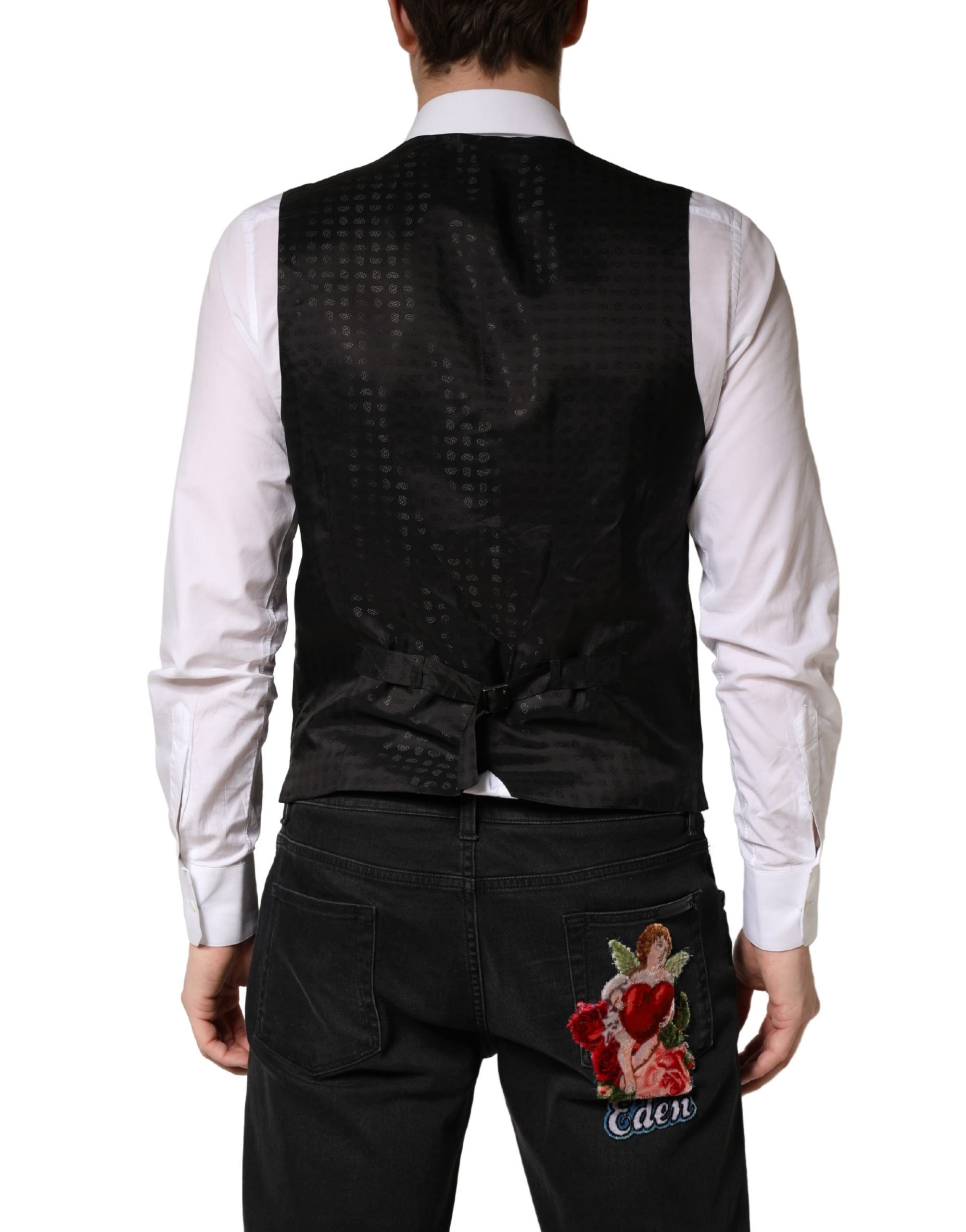 Dolce & Gabbana Men's Black Wool Waistcoat – Formal Cut-4