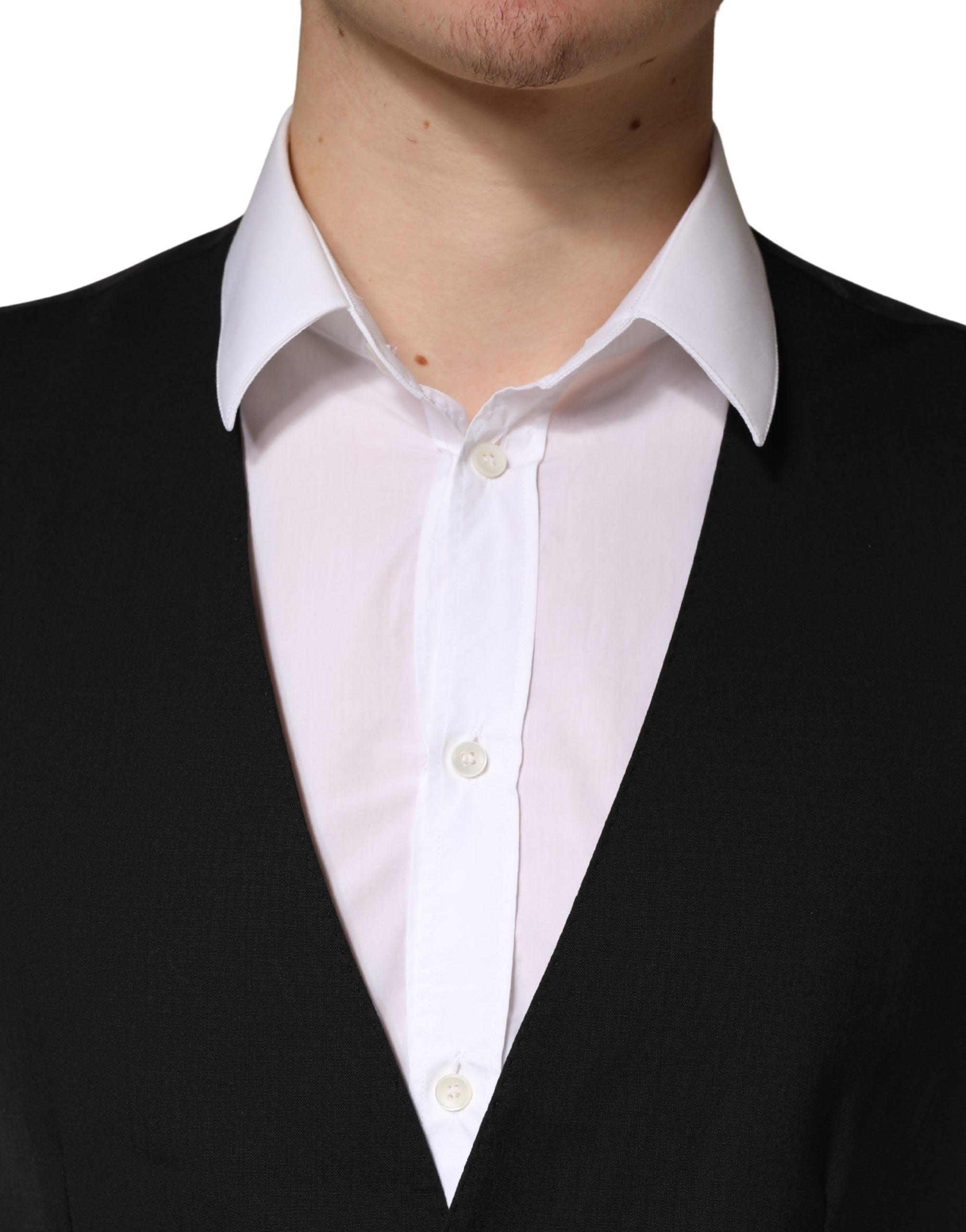 Dolce & Gabbana Men's Black Wool Waistcoat – Formal Cut-5