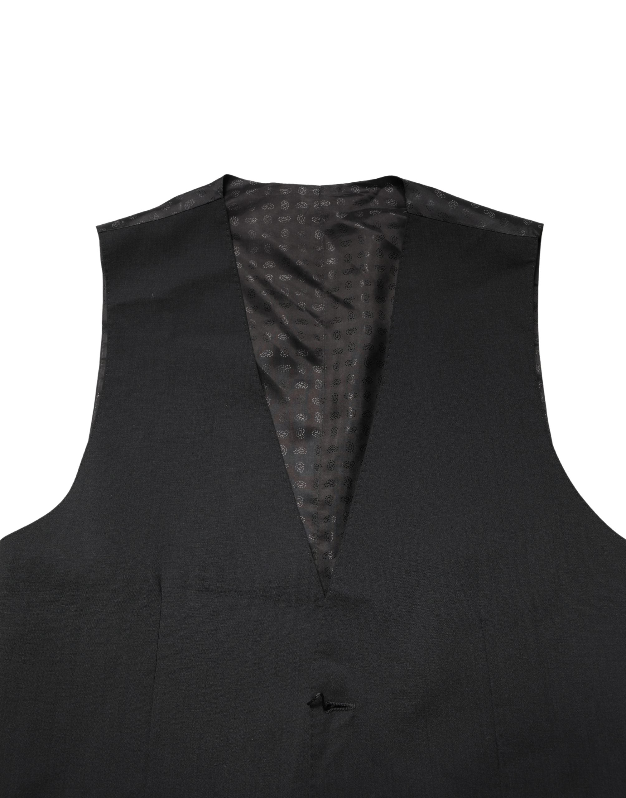 Dolce & Gabbana Men's Black Wool Waistcoat – Formal Cut-6