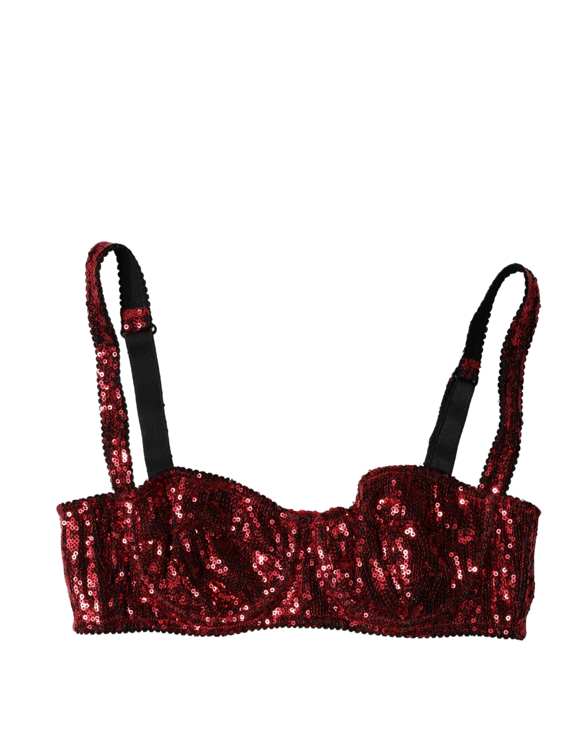 Dolce & Gabbana Red Sequin Nylon Balconette Bra-1