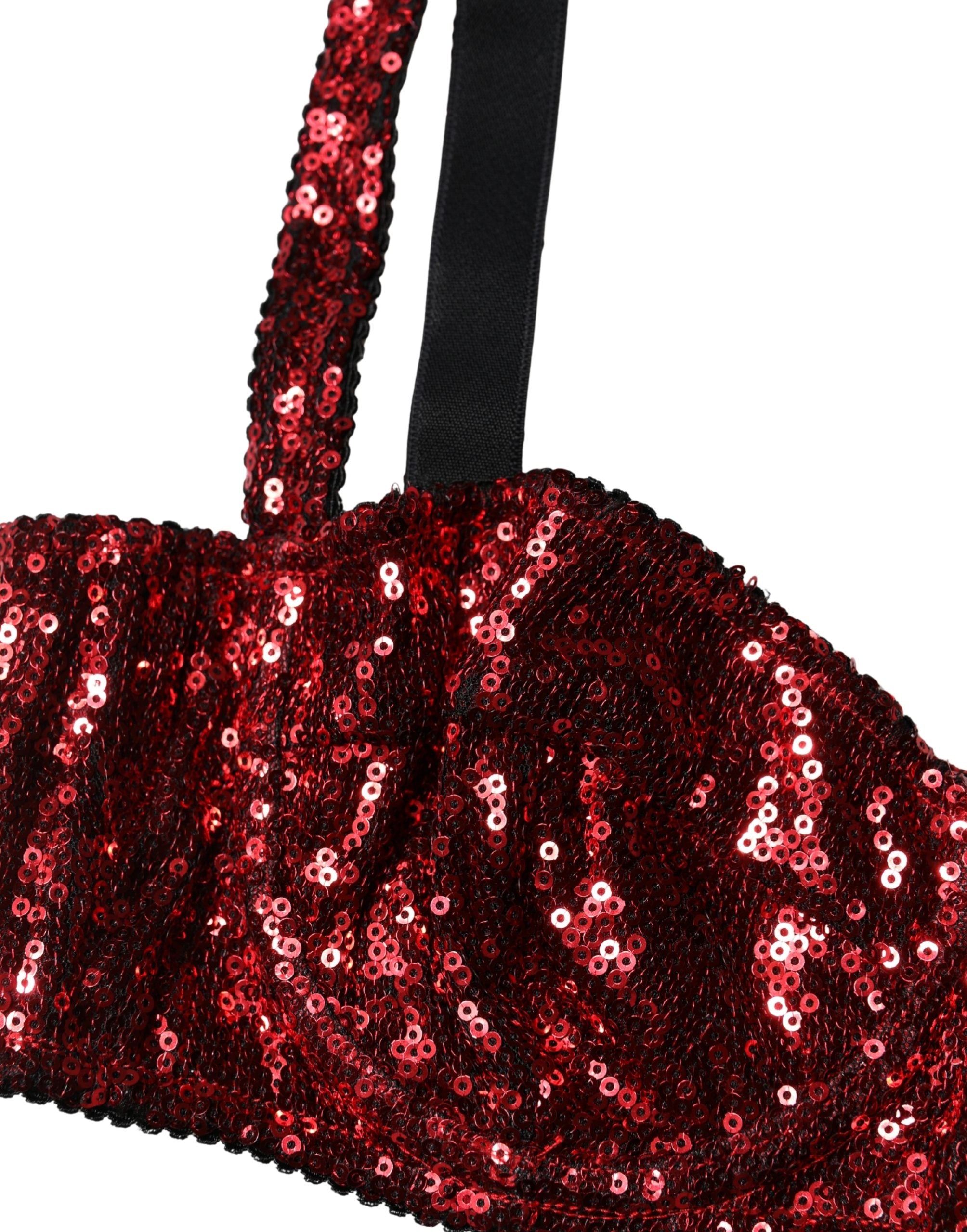 Dolce & Gabbana Red Sequin Nylon Balconette Bra-3