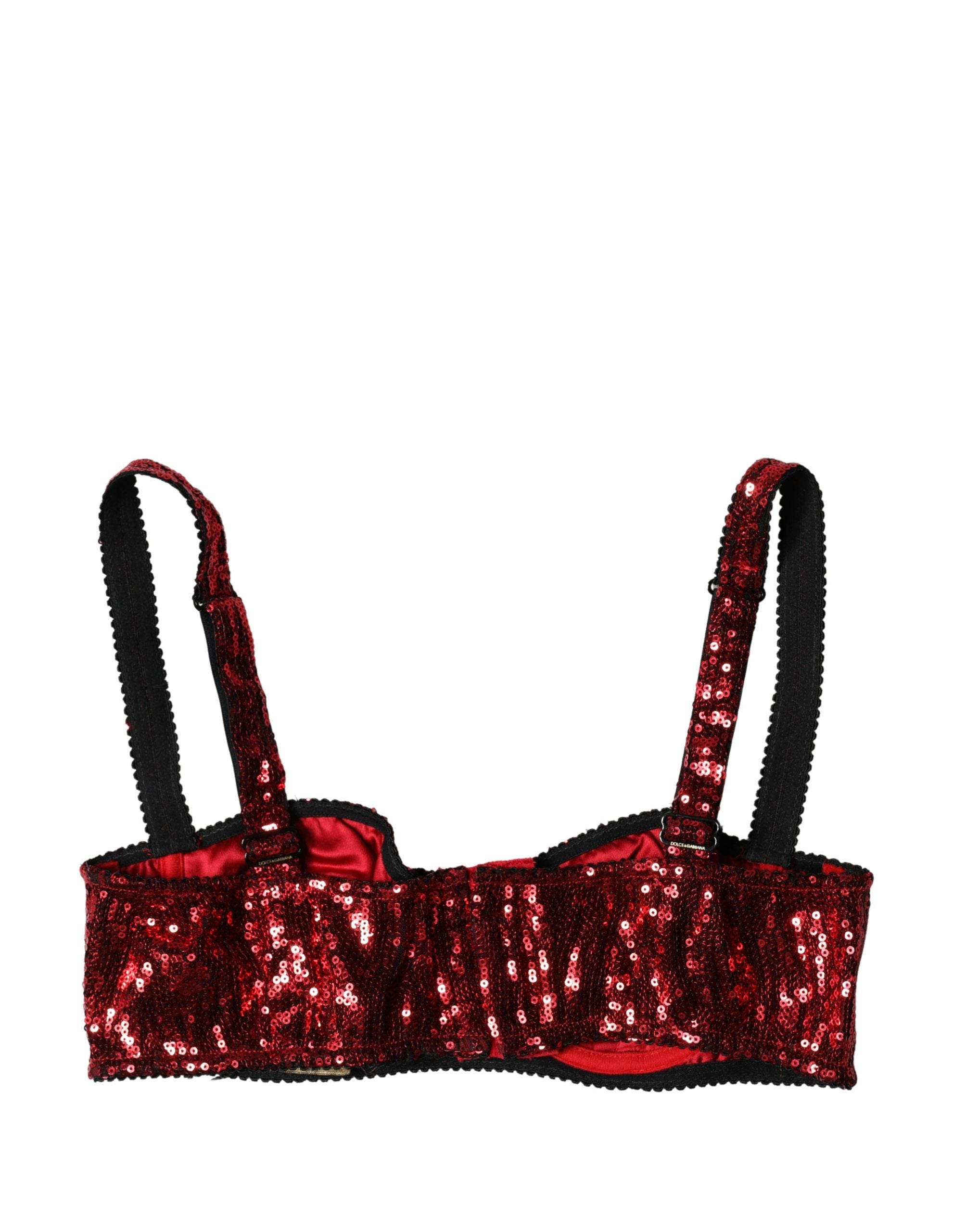 Dolce & Gabbana Red Sequin Nylon Balconette Bra-4