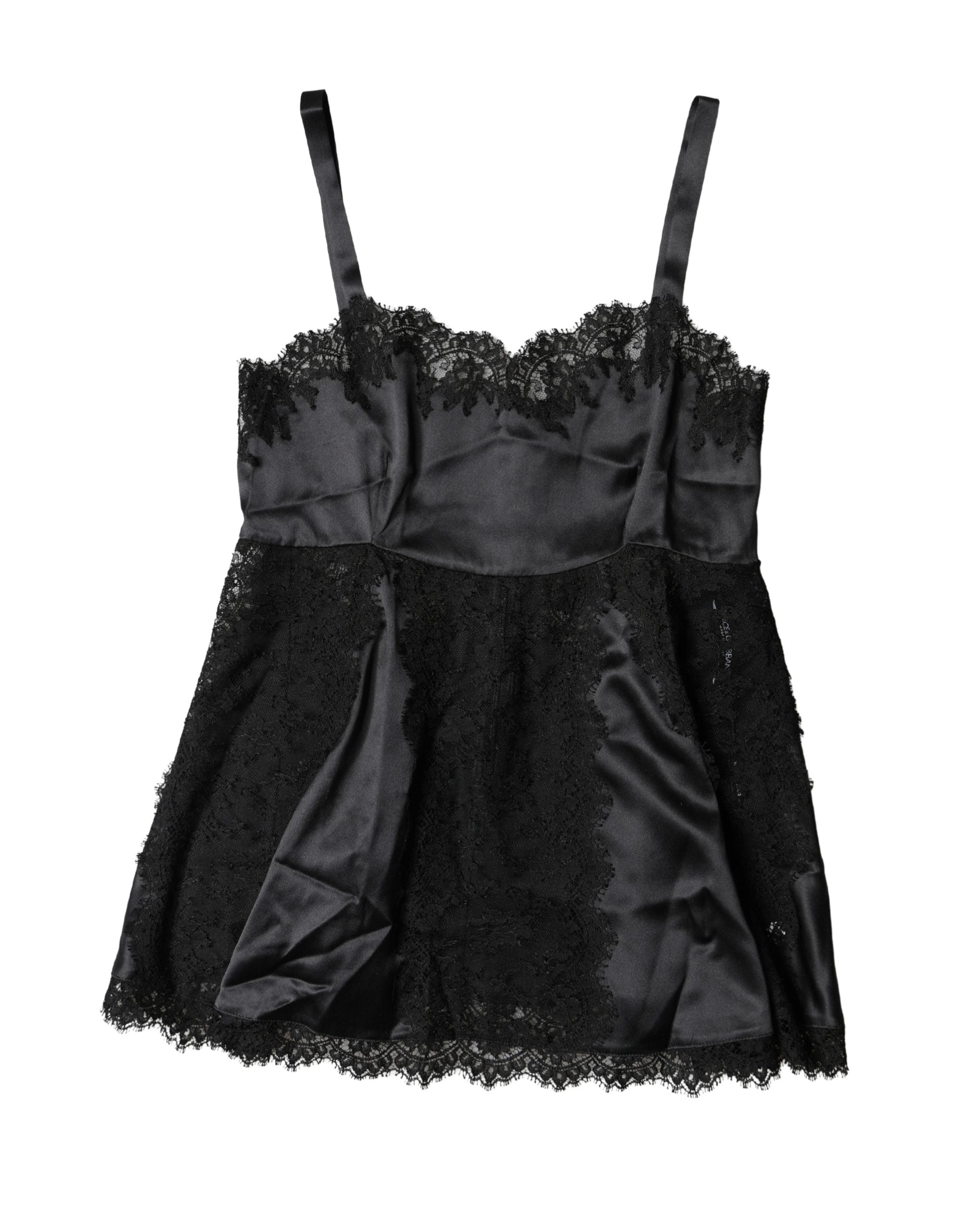 Dolce & Gabbana Black Silk Lace Lingerie Top-2