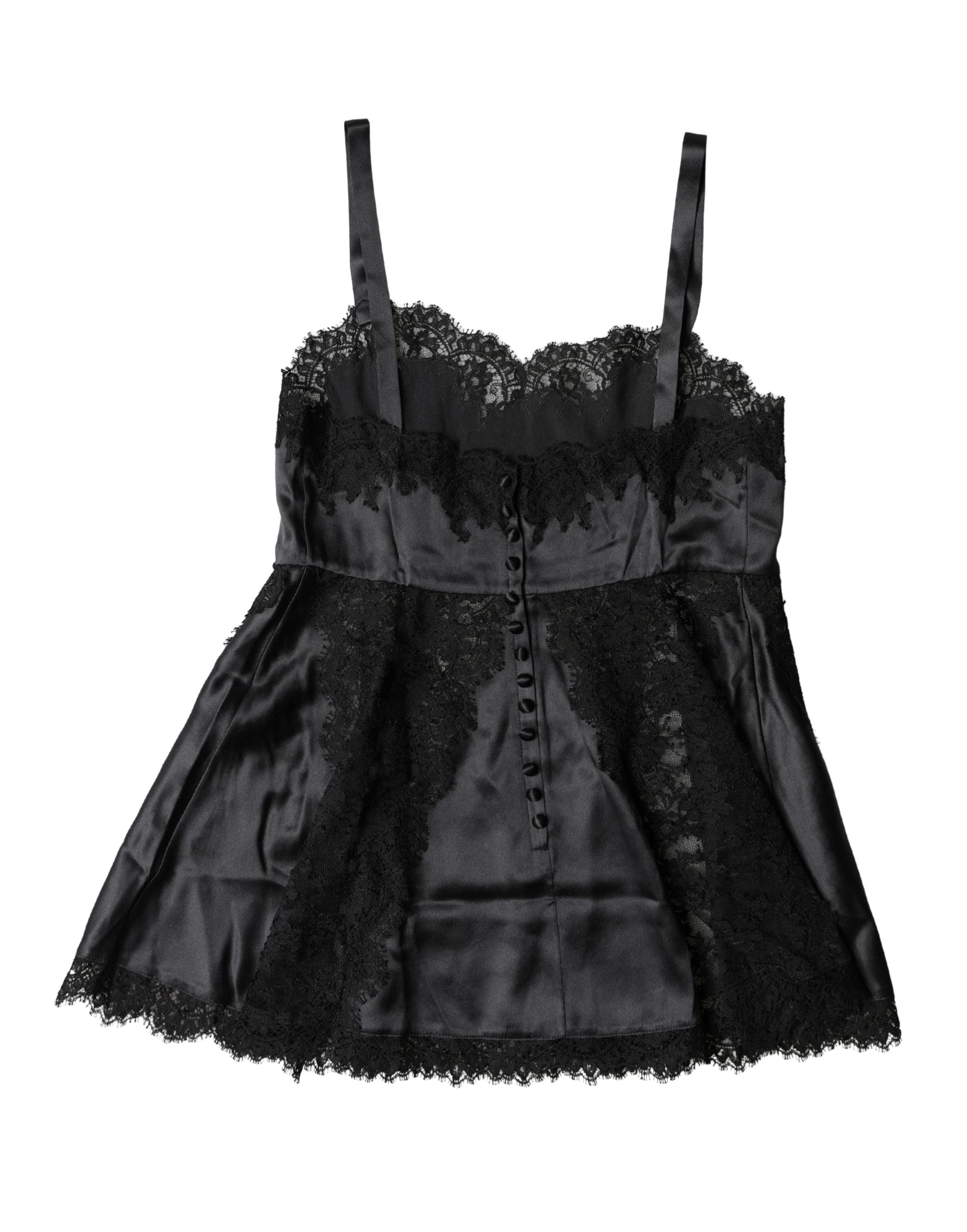Dolce & Gabbana Black Silk Lace Lingerie Top-4