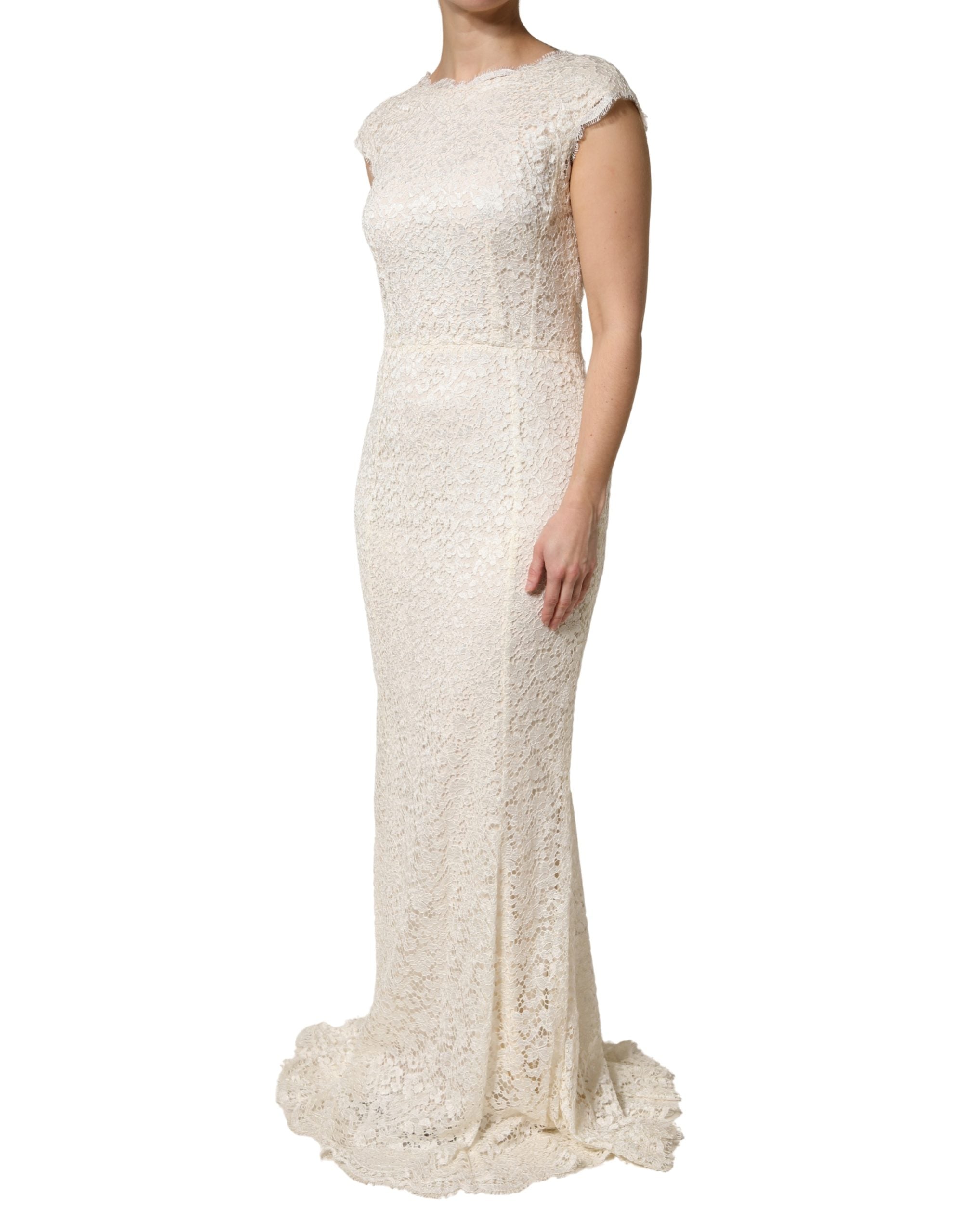 Dolce & Gabbana Long White Lace and Viscose Sheath Dress-3