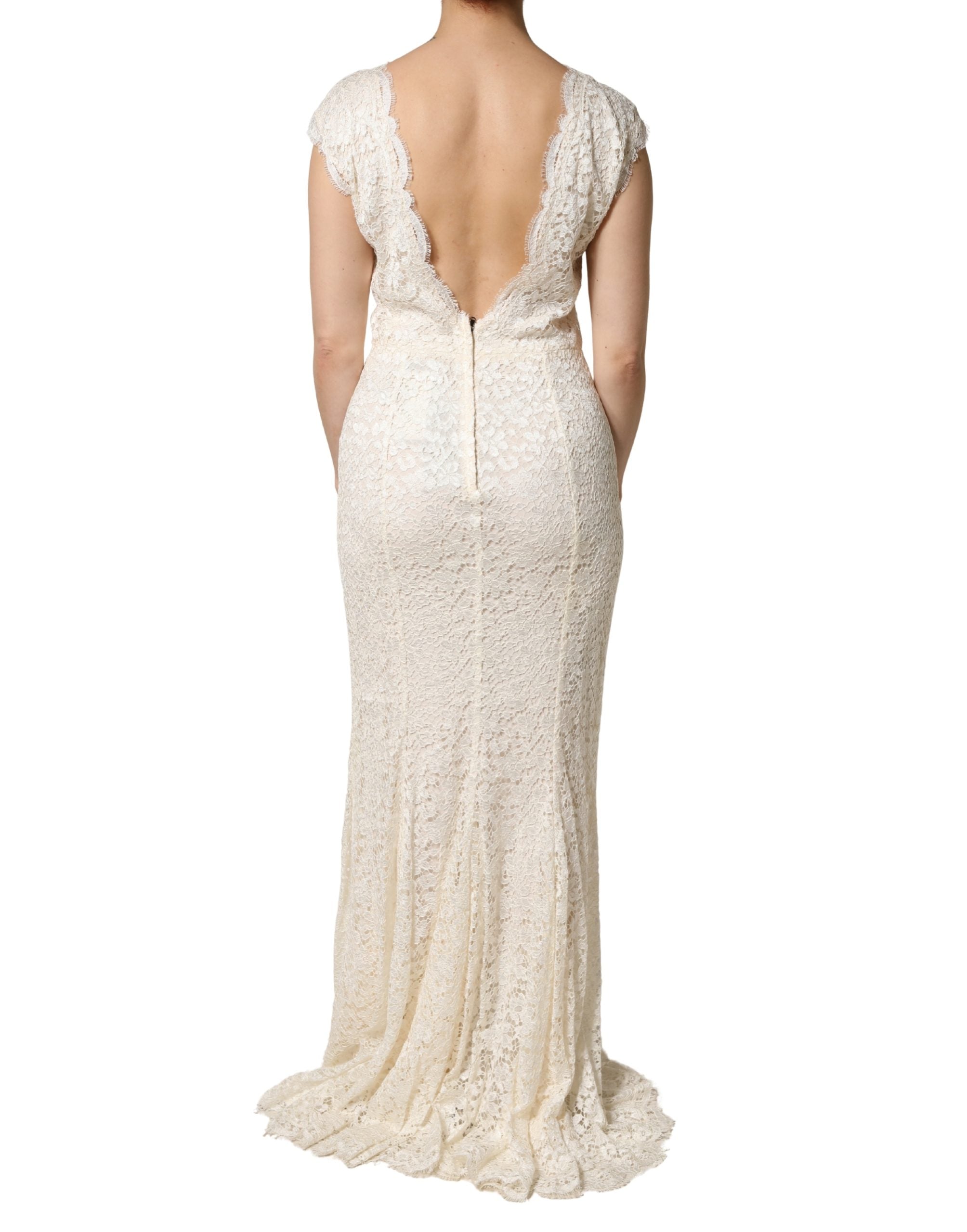 Dolce & Gabbana Long White Lace and Viscose Sheath Dress-4