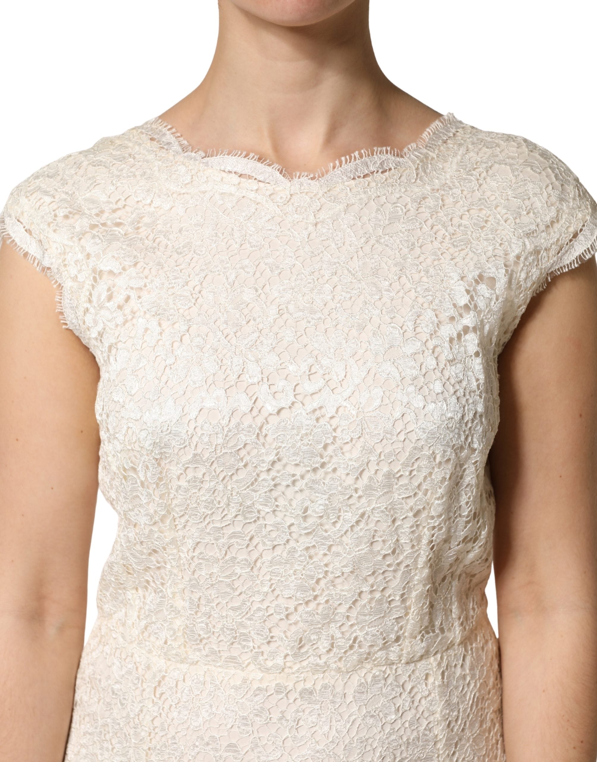 Dolce & Gabbana Long White Lace and Viscose Sheath Dress-5