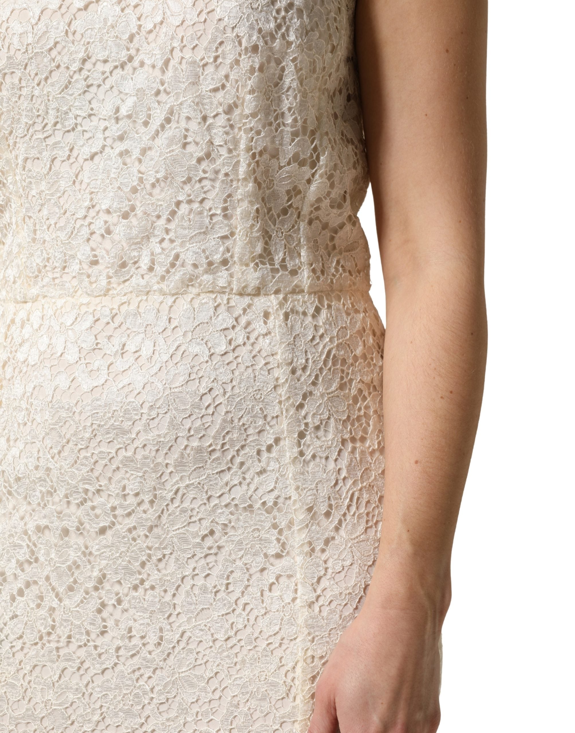 Dolce & Gabbana Long White Lace and Viscose Sheath Dress-6