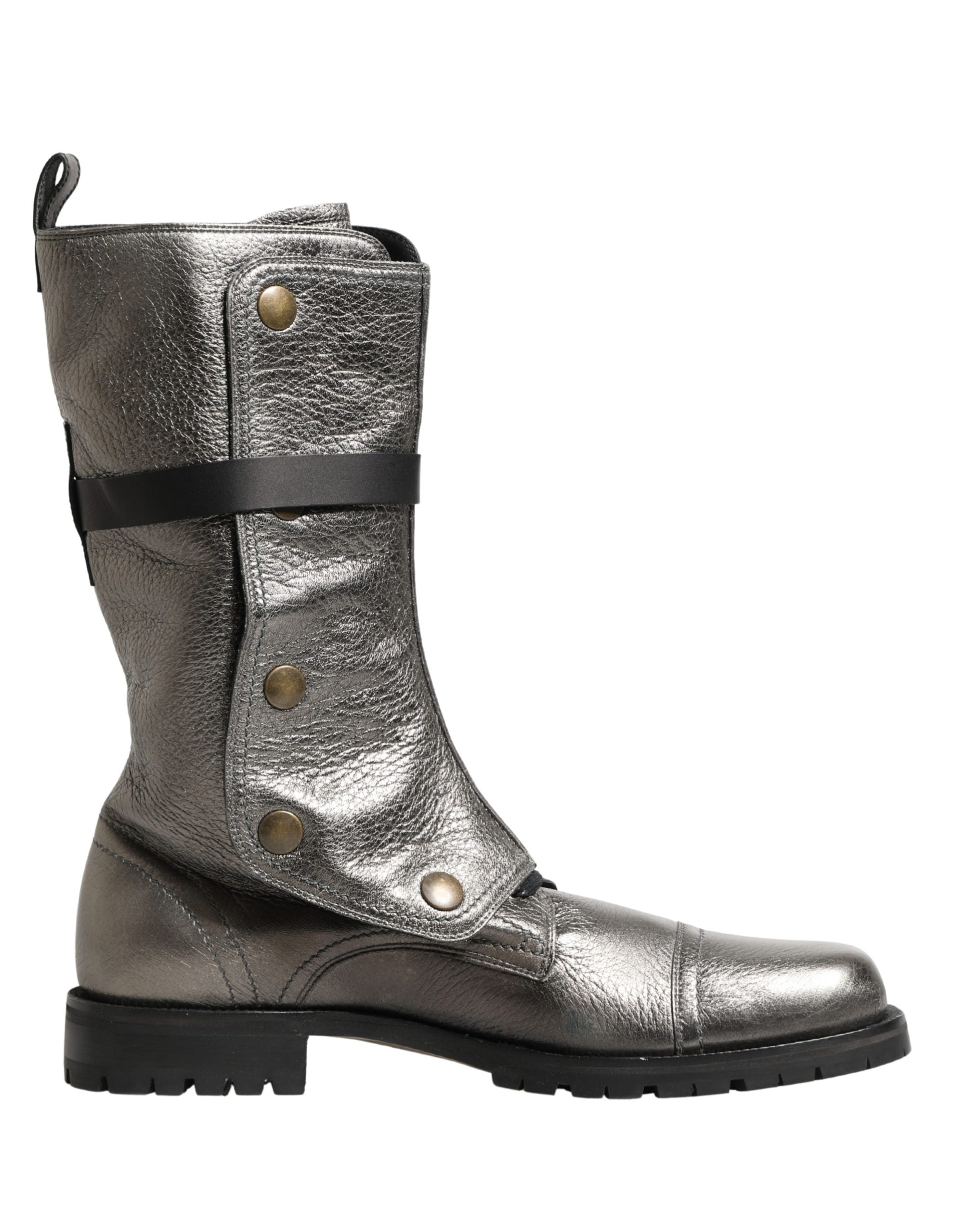 Dolce & Gabbana Metallic Silver Combat Biker Mid Calf Boots Shoes-2