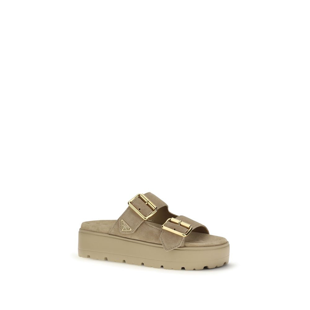 Prada Beige Calf Leather Bos Taurus Platform Sandals-2