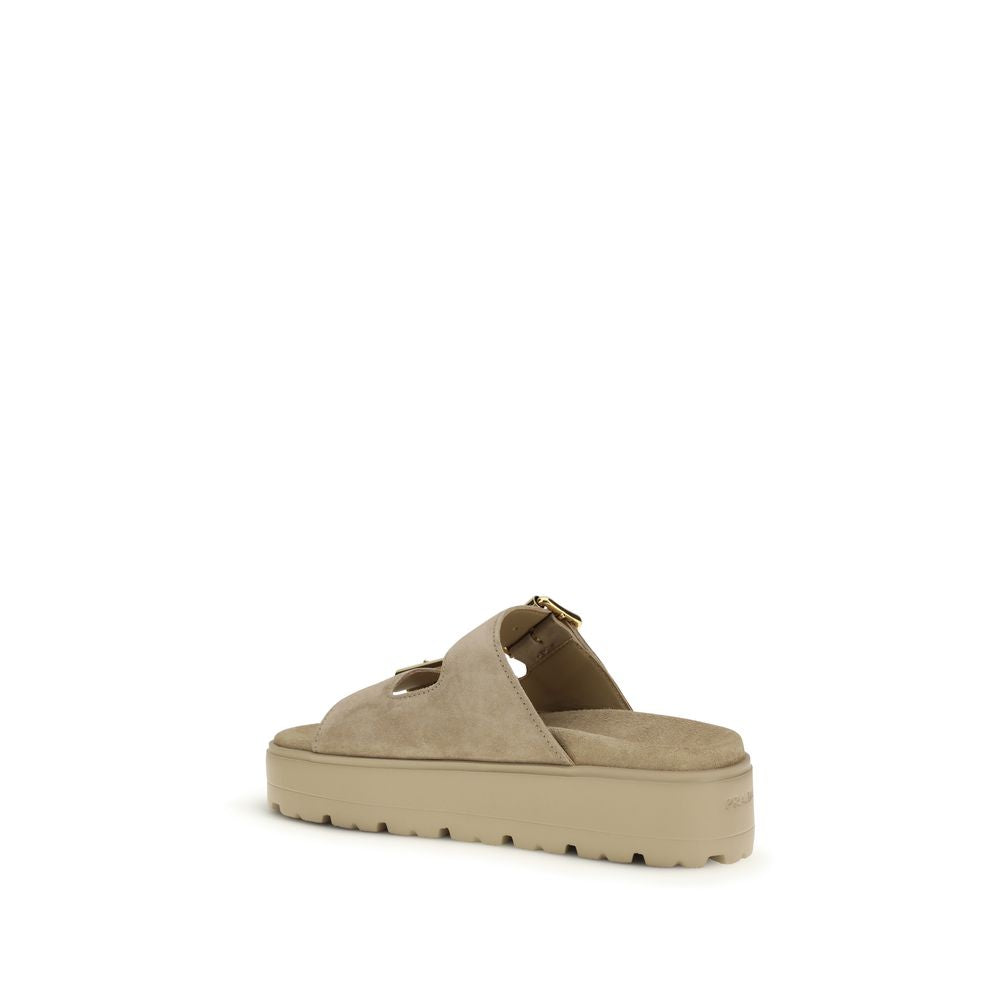 Prada Beige Calf Leather Bos Taurus Platform Sandals-3