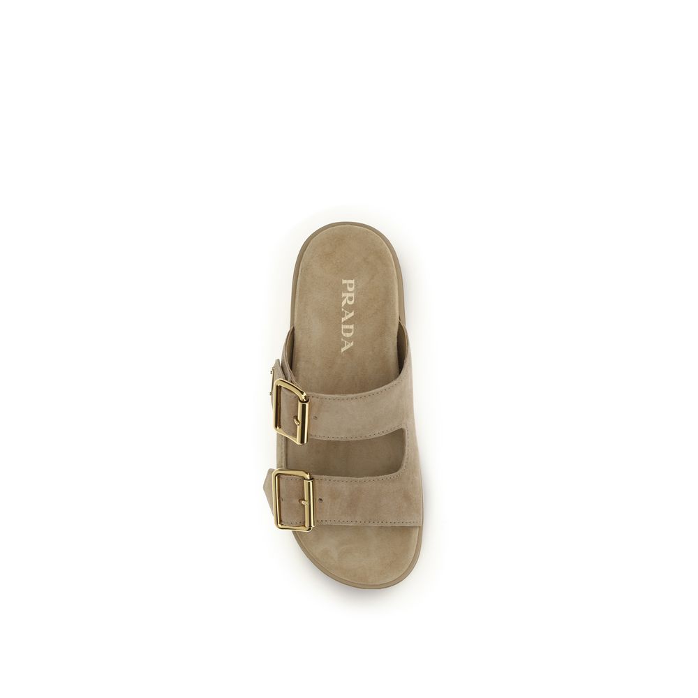 Prada Beige Calf Leather Bos Taurus Platform Sandals-4