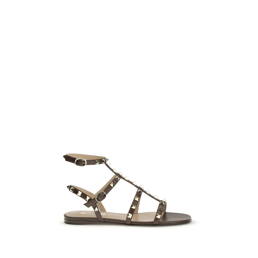 Valentino Garavani Braune Bos Taurus Kalbsleder-Sandalen mit Riemenverschluss-1