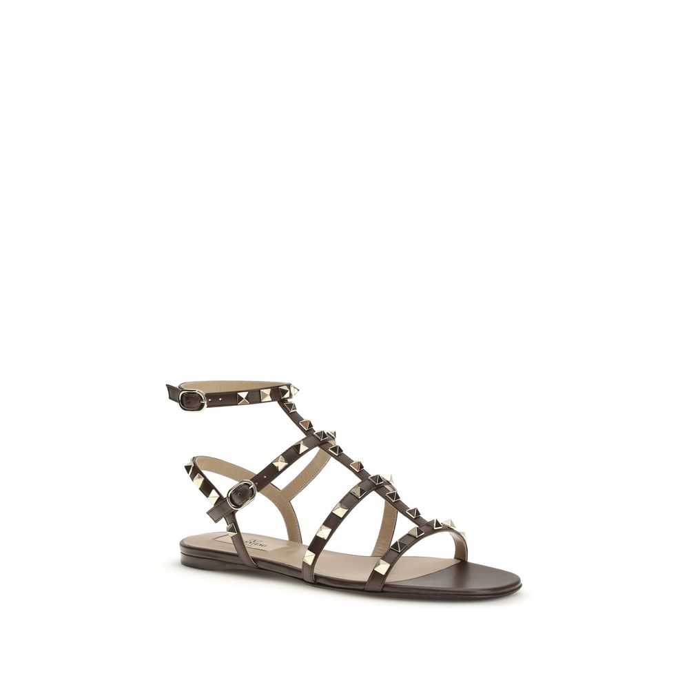 Valentino Garavani Braune Bos Taurus Kalbsleder-Sandalen mit Riemenverschluss-2