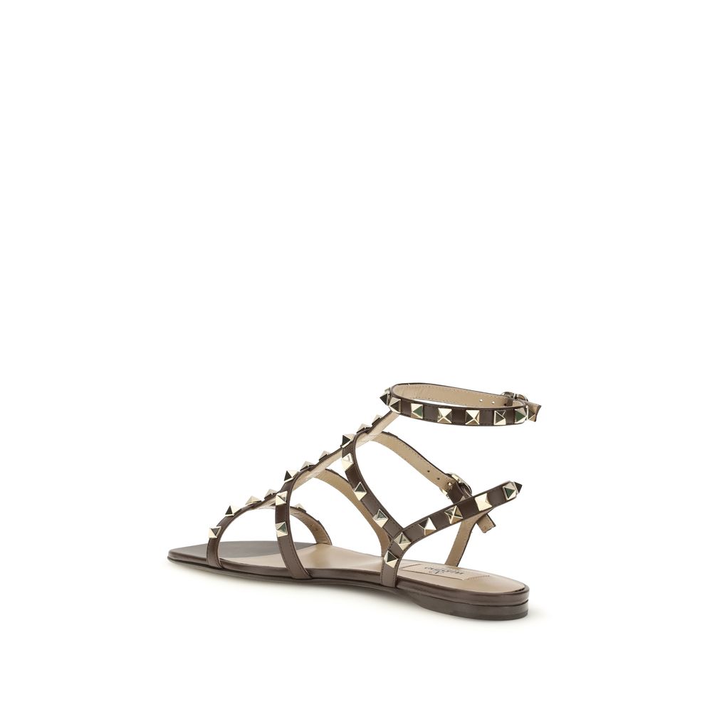Valentino Garavani Braune Bos Taurus Kalbsleder-Sandalen mit Riemenverschluss-3