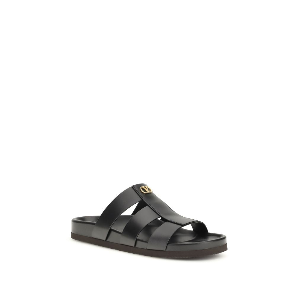 Valentino Garavani Black Bos Taurus Calf Leather Sandals-2