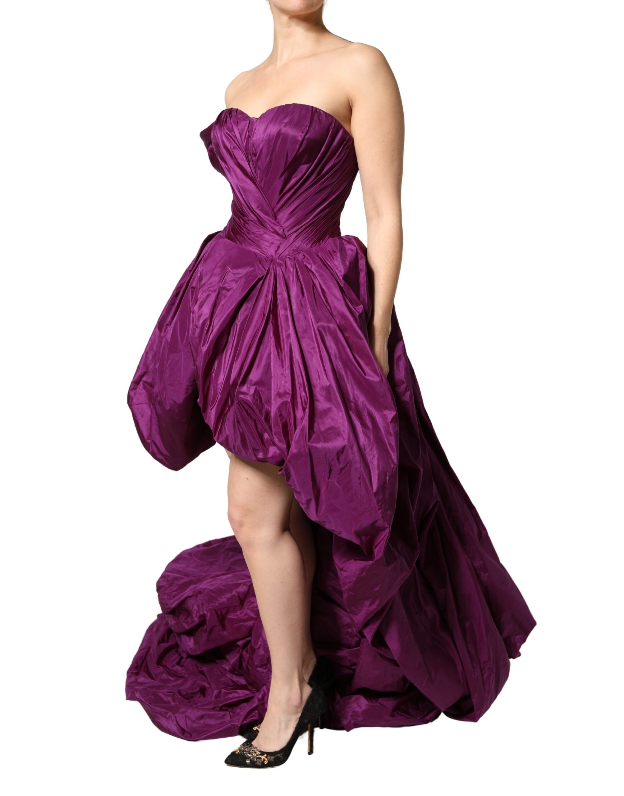 Dolce & Gabbana Purple Strapless A-Line Asymmetry Dress-3