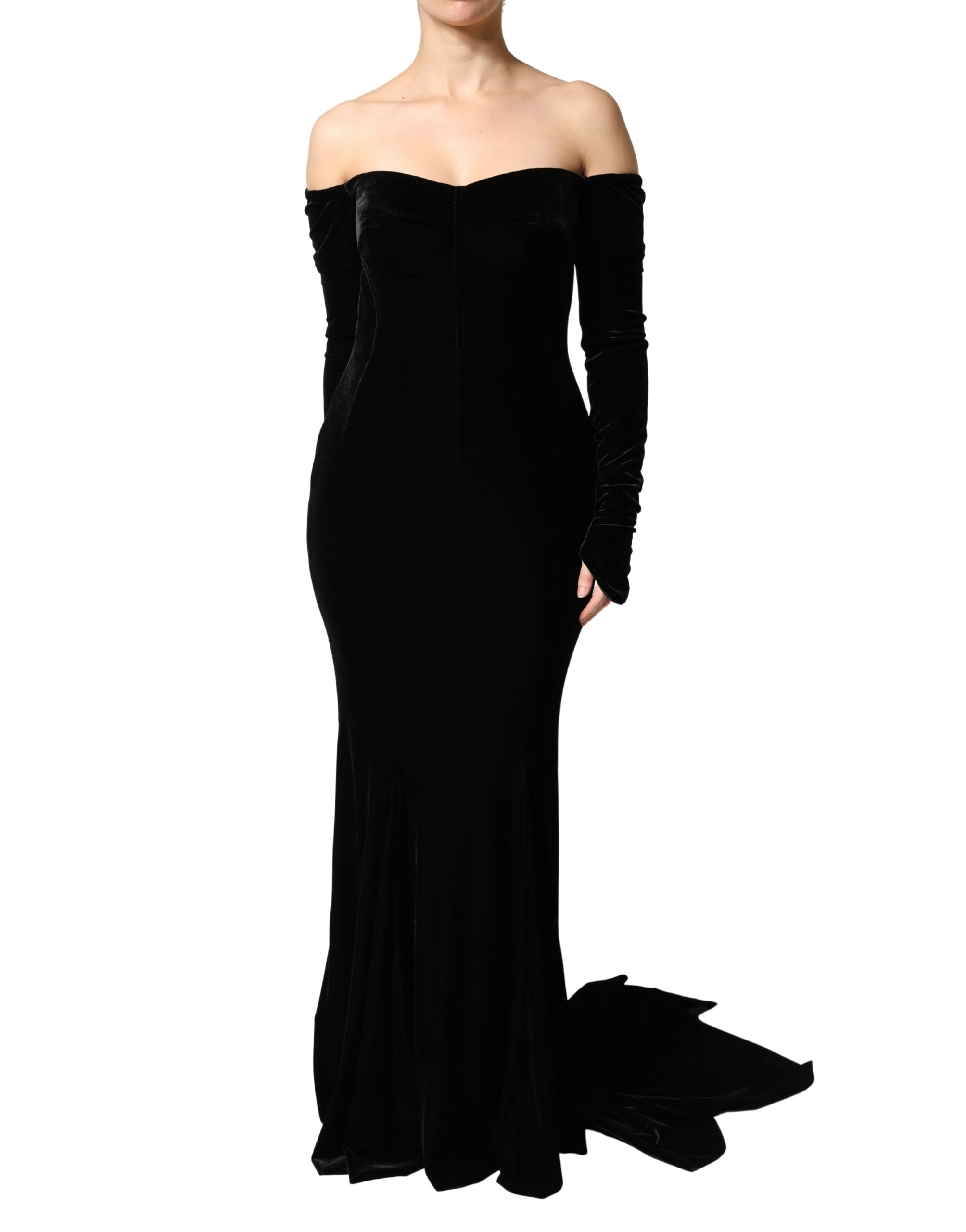 Dolce & Gabbana Black Bodycon Off-the-Shoulder Evening Dress-2