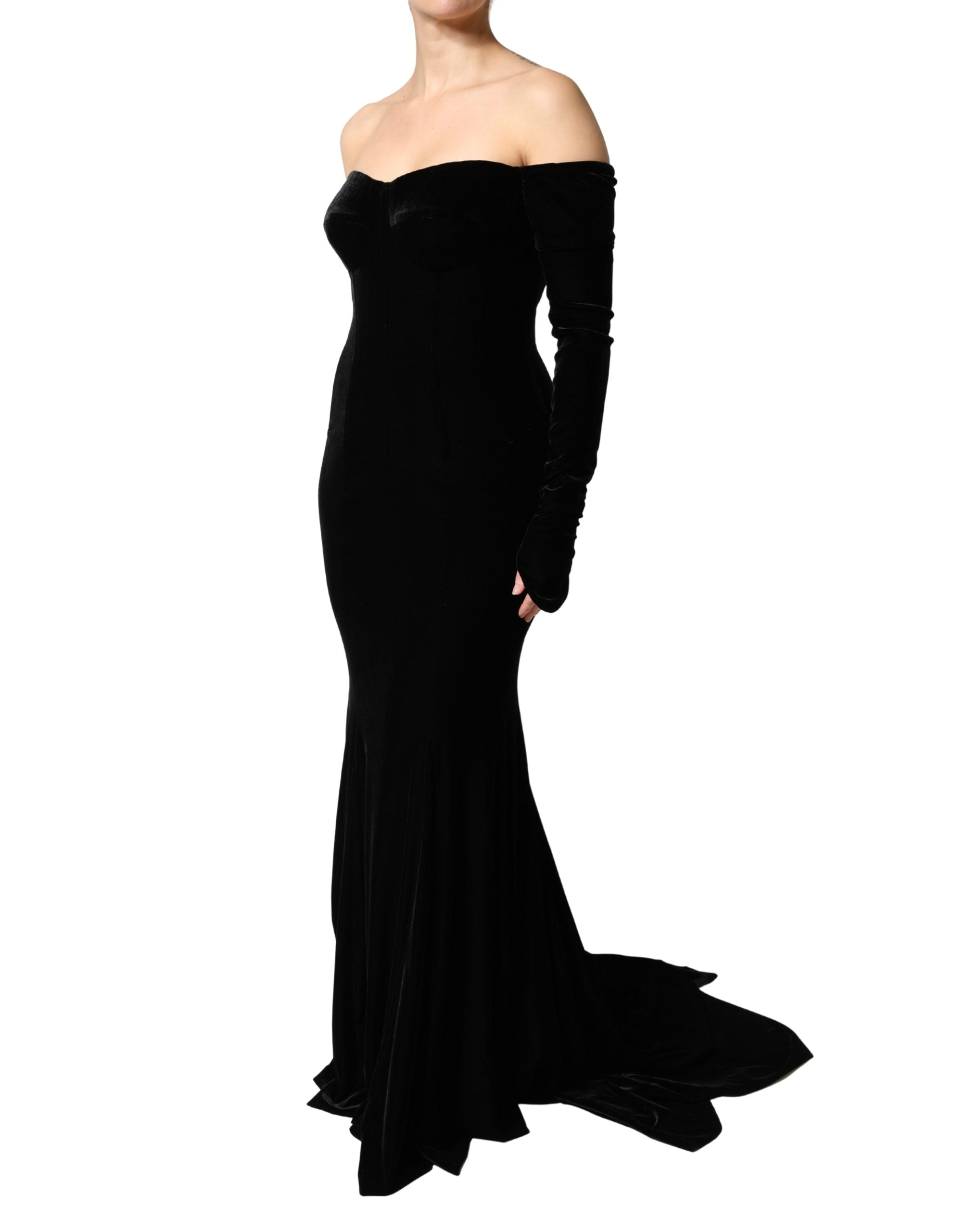 Dolce & Gabbana Black Bodycon Off-the-Shoulder Evening Dress-3