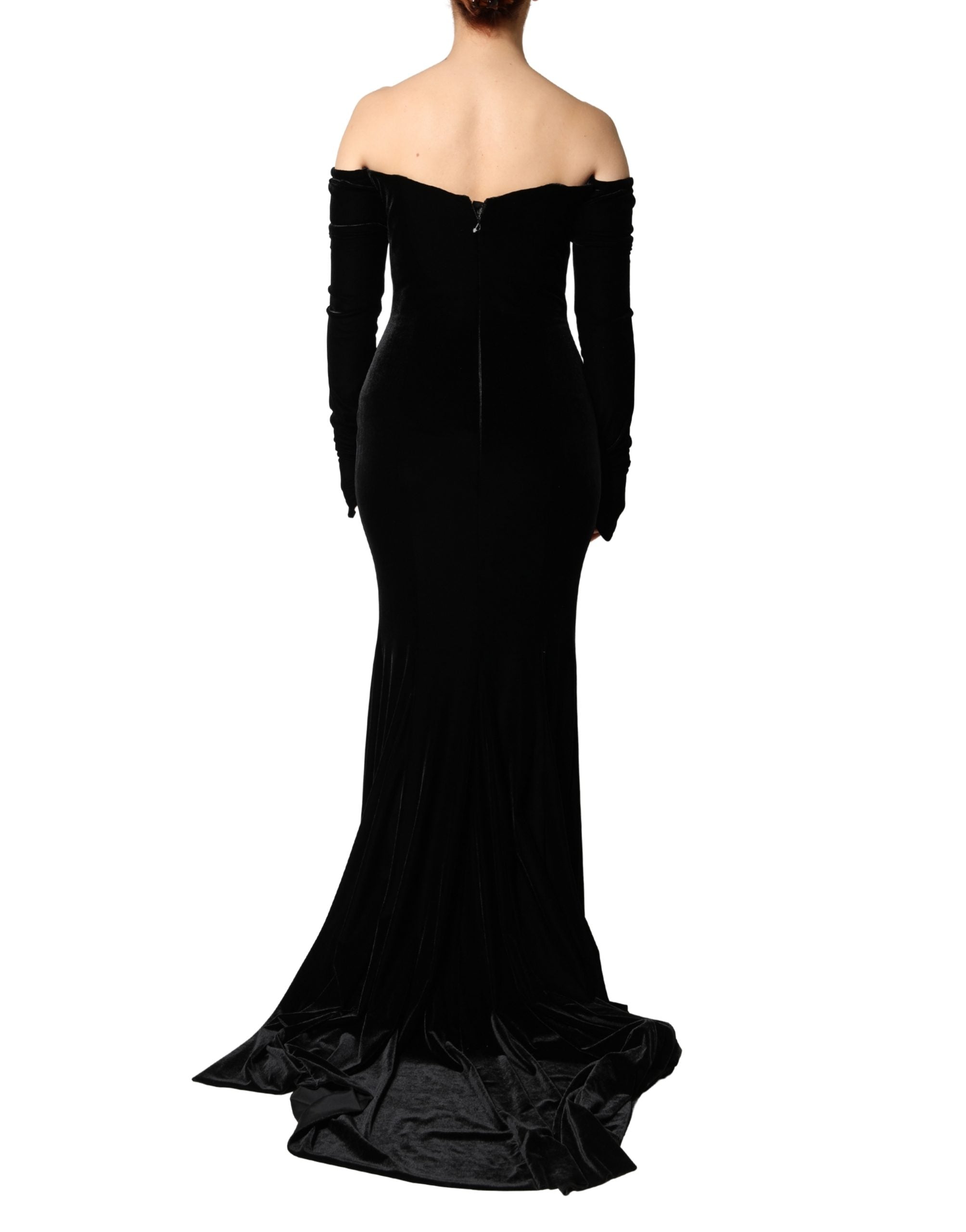Dolce & Gabbana Black Bodycon Off-the-Shoulder Evening Dress-4